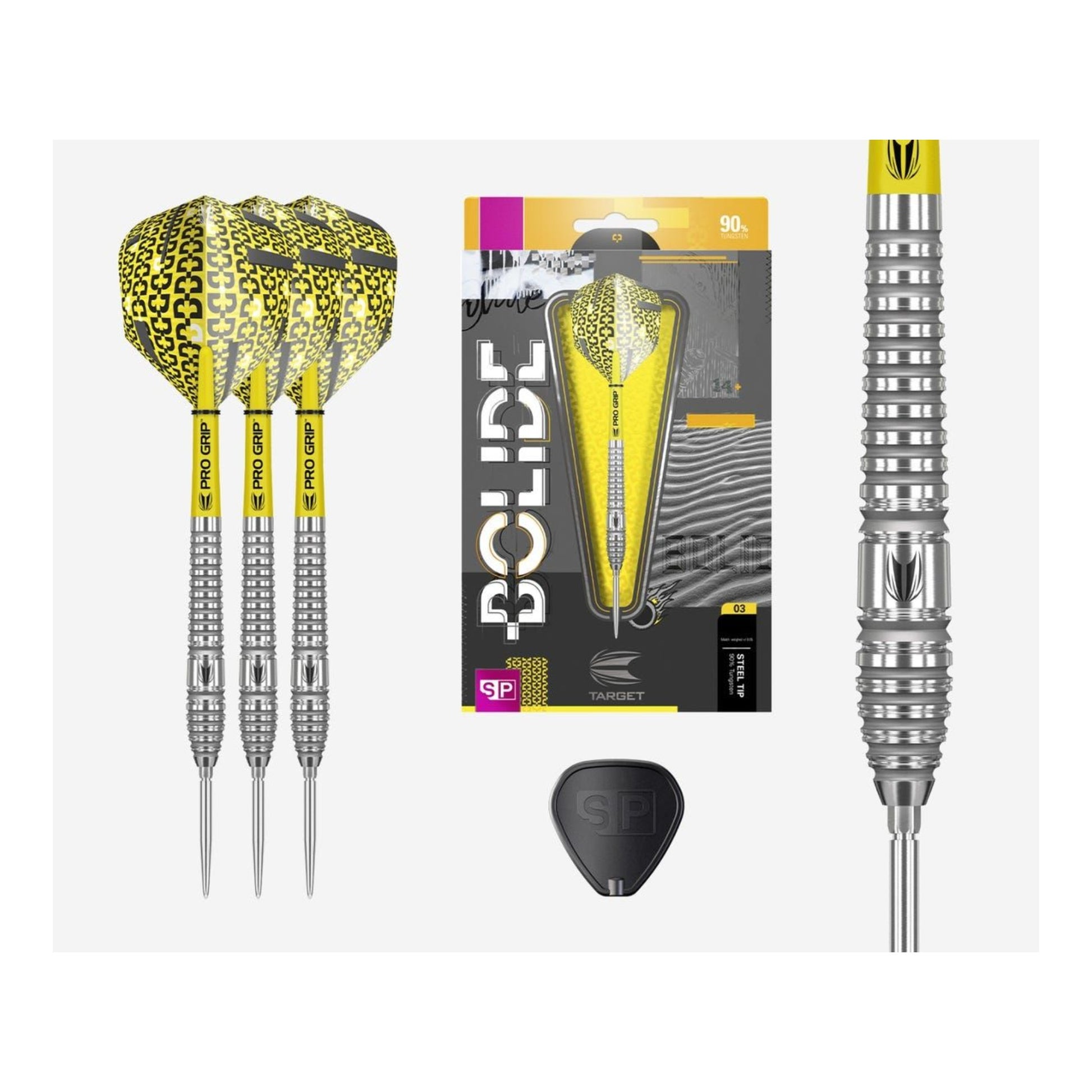 Target Bolide 03 SP Darts Box Set Contents showing barrels, shafts, and flights