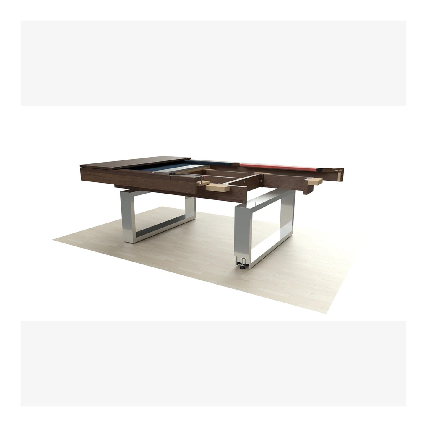The Bridge Aluminum table cut view to display inner design of the table.