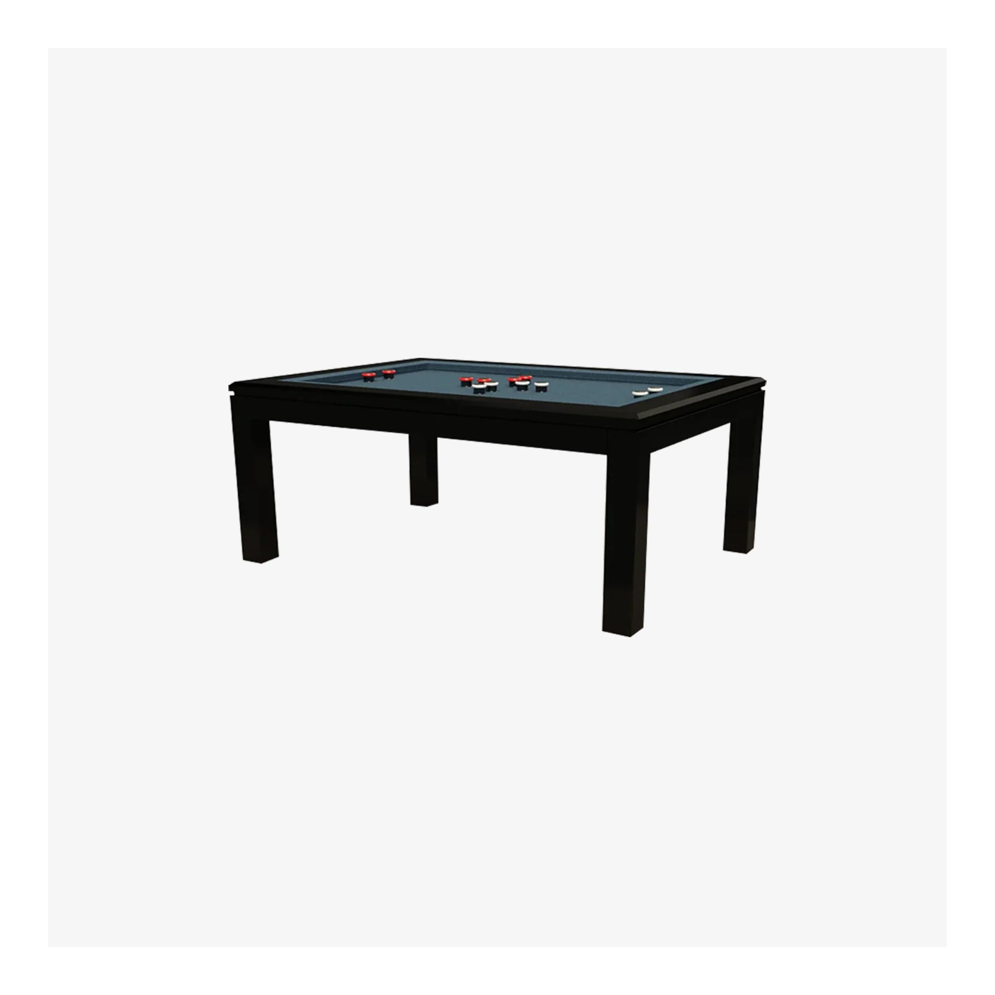 The La Condo Evolution bumper pool table with a modern I-Tech finish and a professional blue Simonis cloth, shown with solid straight legs.