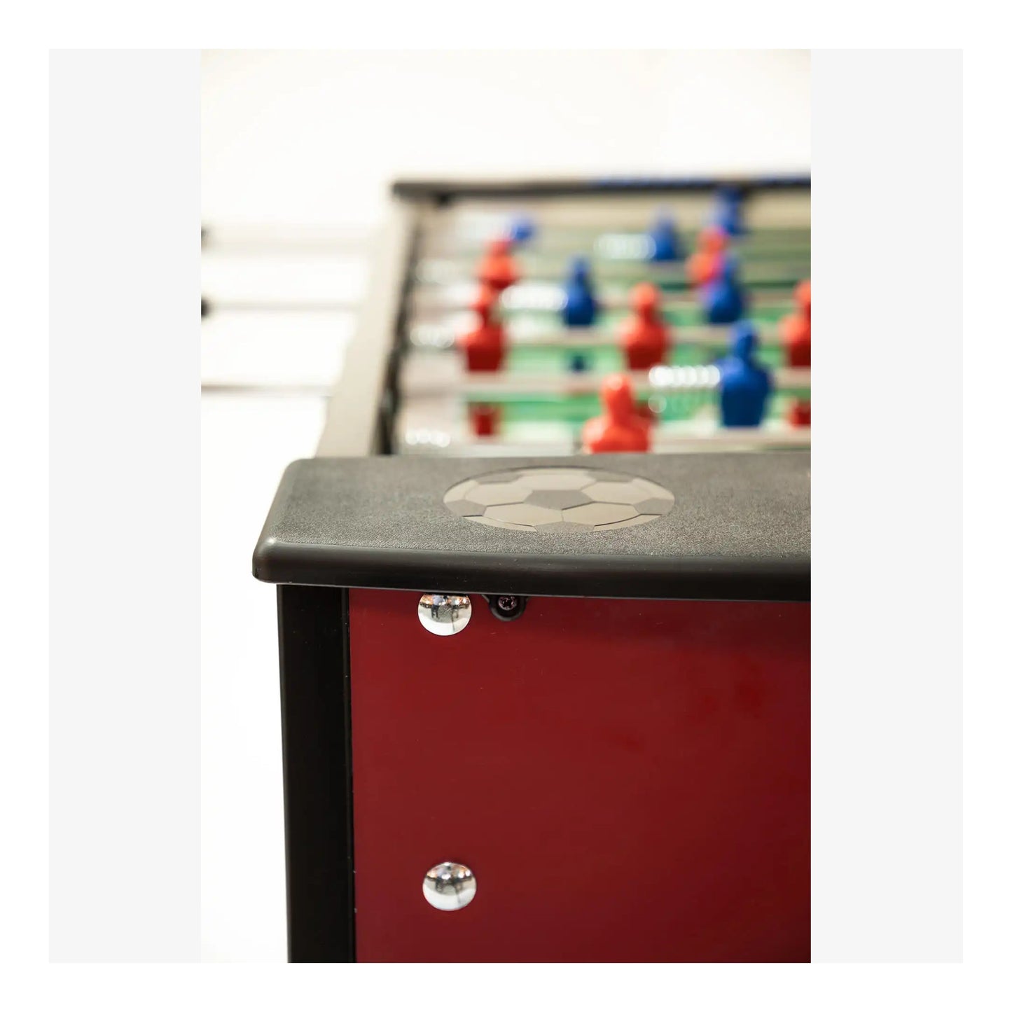 Safety telescopic rods on the F.A.S. Fun Plus football table to prevent injury.