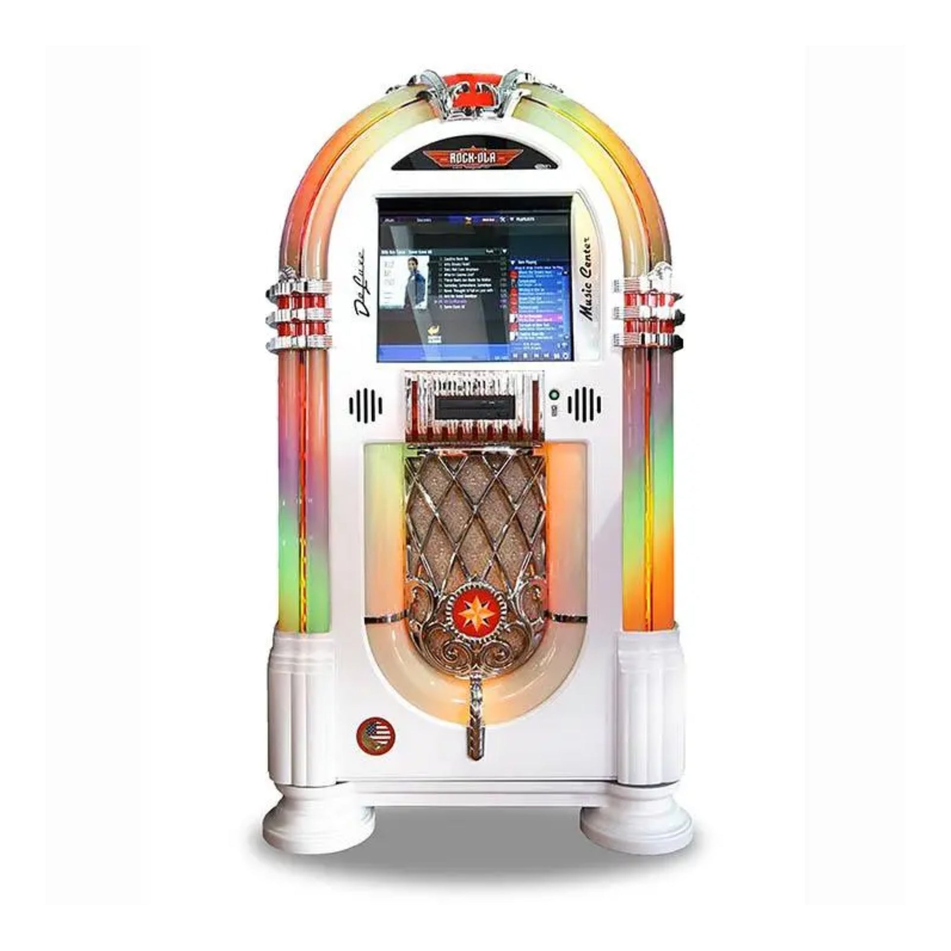 Rock-Ola Bubbler Digital Music Center in Gloss White – illuminated bubble tubes