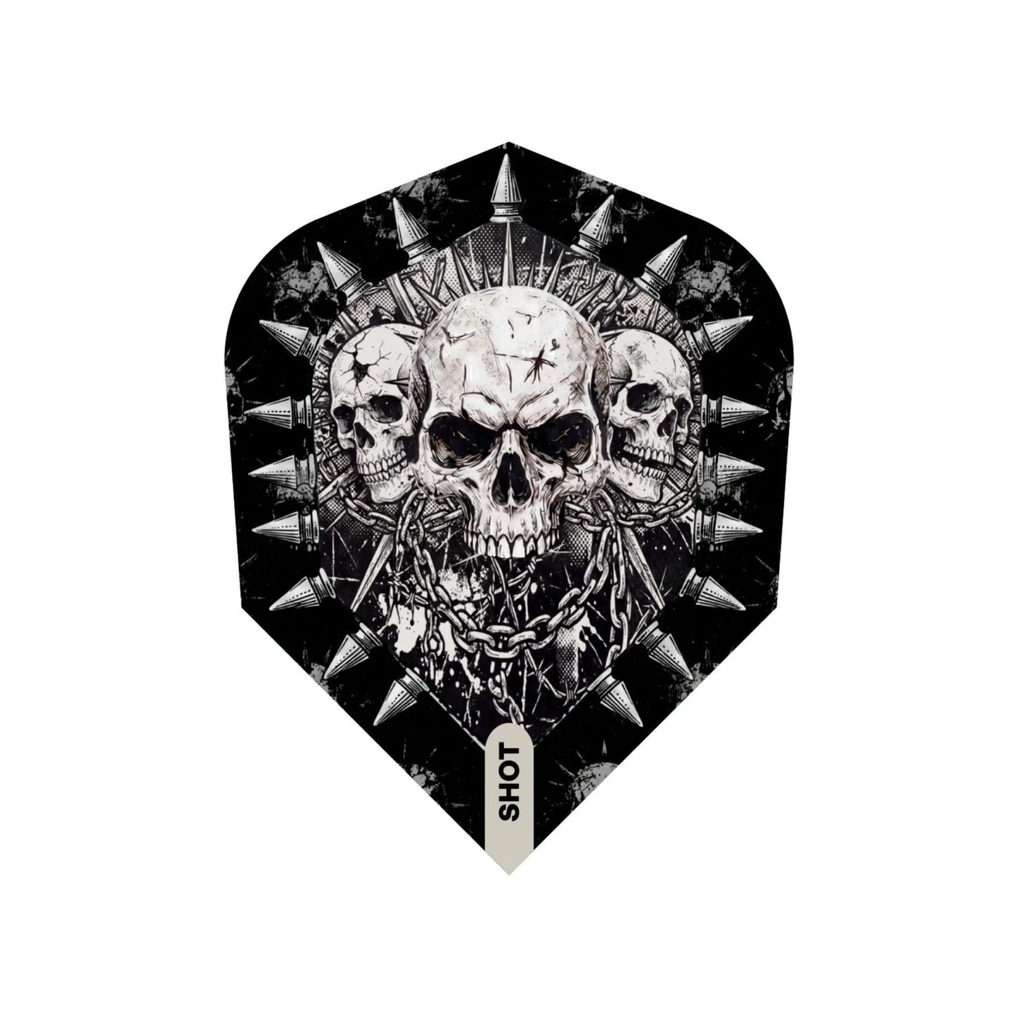 Close up detail of a single 100-micron Gnarly Skulls polymer dart flight
