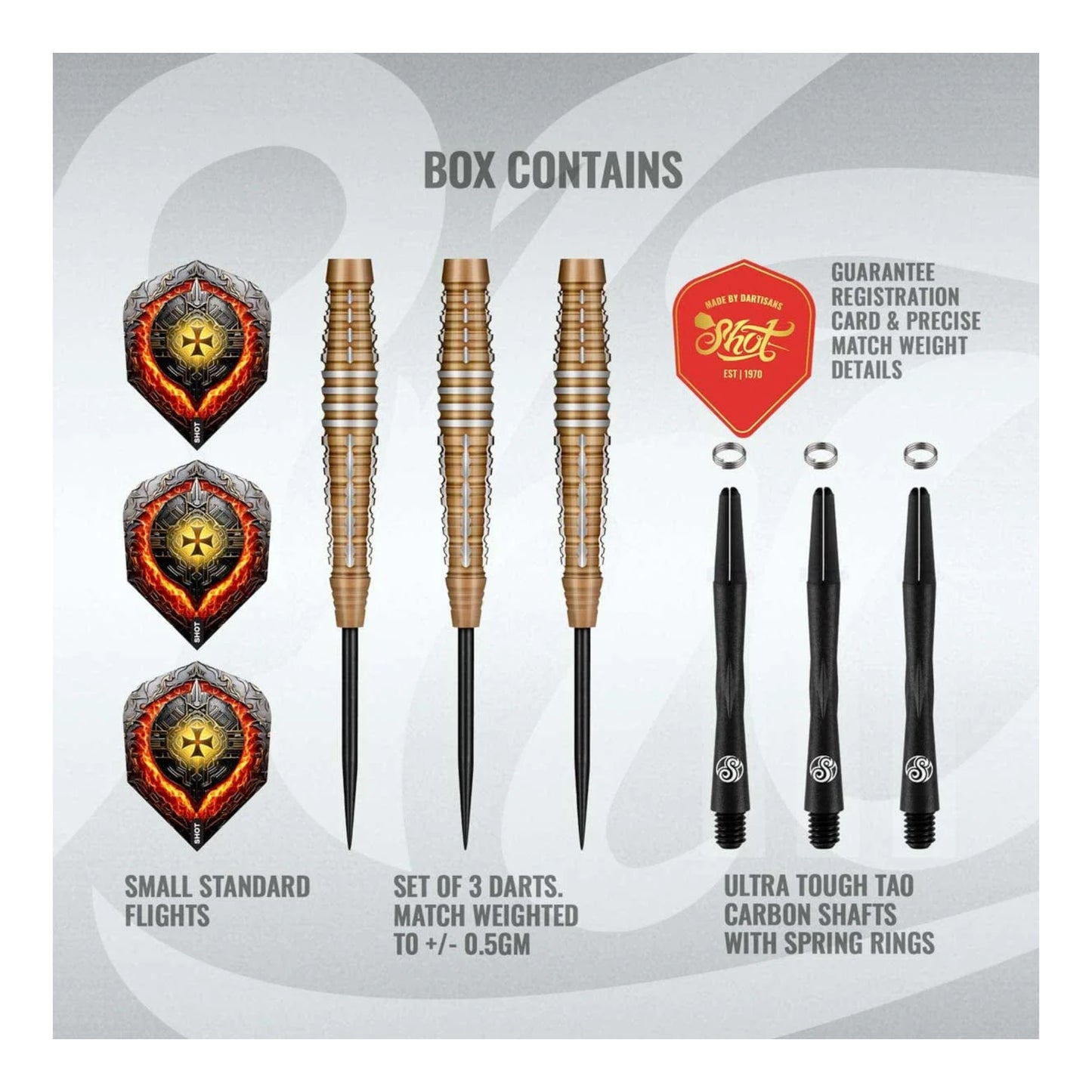 The Future Knights Hachette dart set in its official Shot Darts packaging, available for sale at Kingston Billiards and Games.