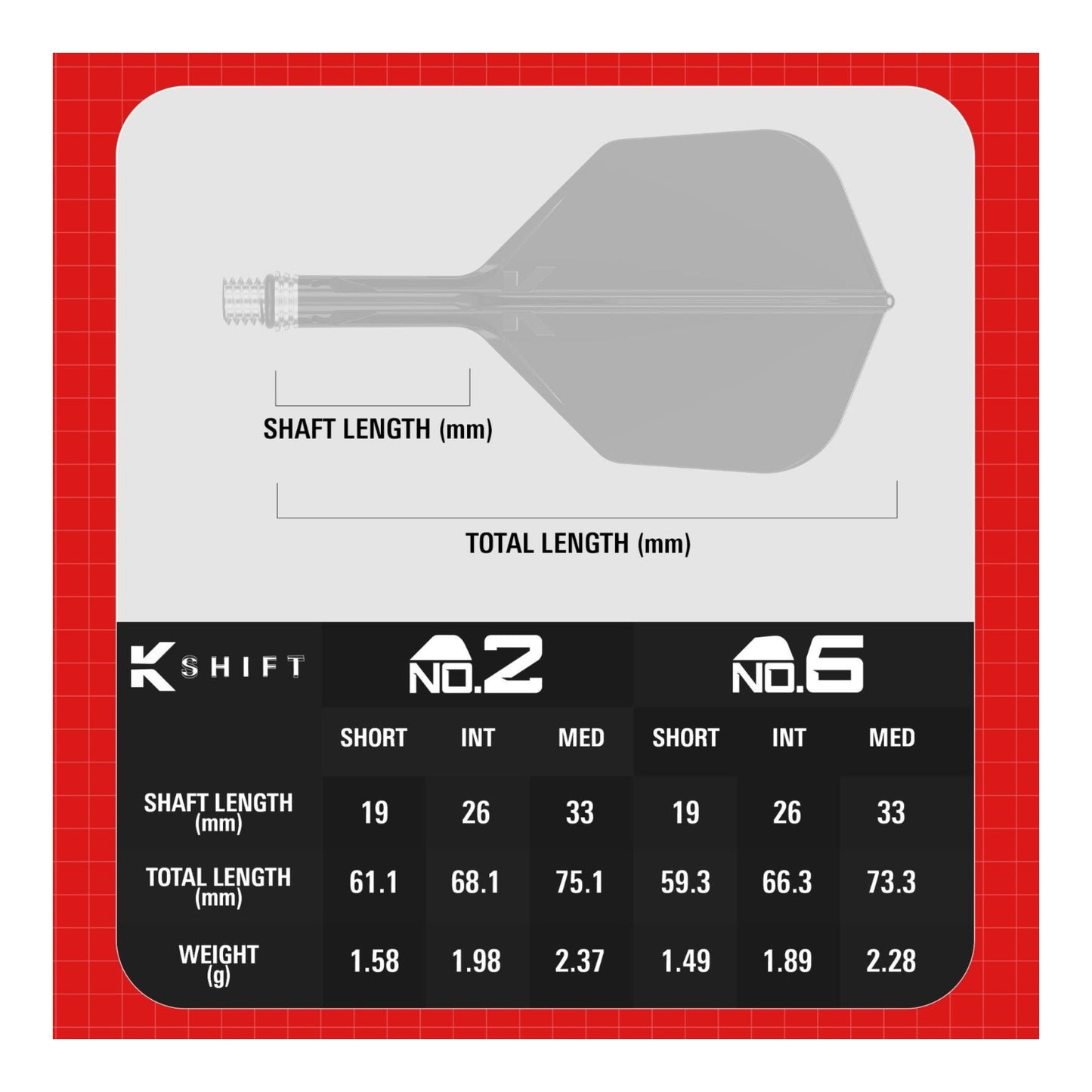 Target K-Shift No.6 clear system sizing chart