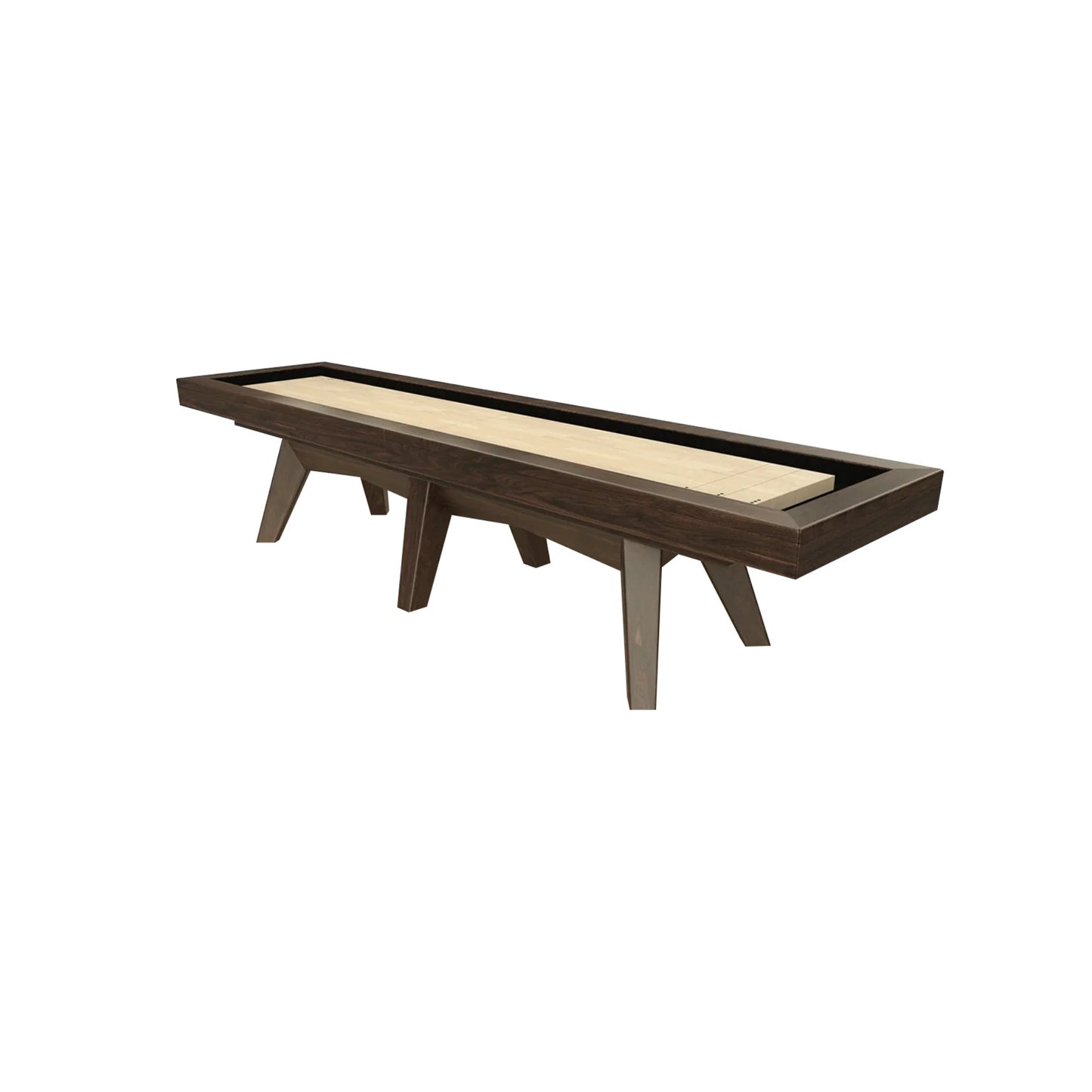 Luxx Shuffleboard Table with modern geometric legs and solid white birch frame