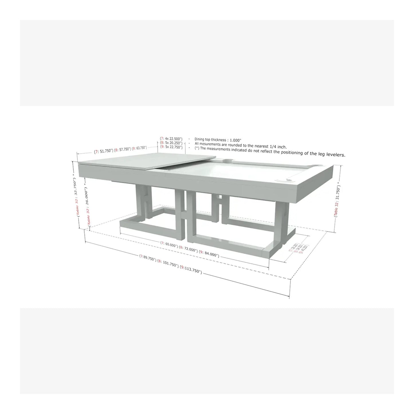 Measurement chart of a rectangular table with dimensions on a white background