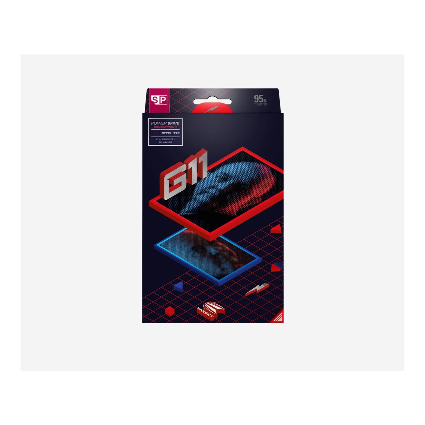 Full set packaging of Target Phil Taylor Power 9Five Gen 11 Darts featuring black PVD coating and Vapor S flights