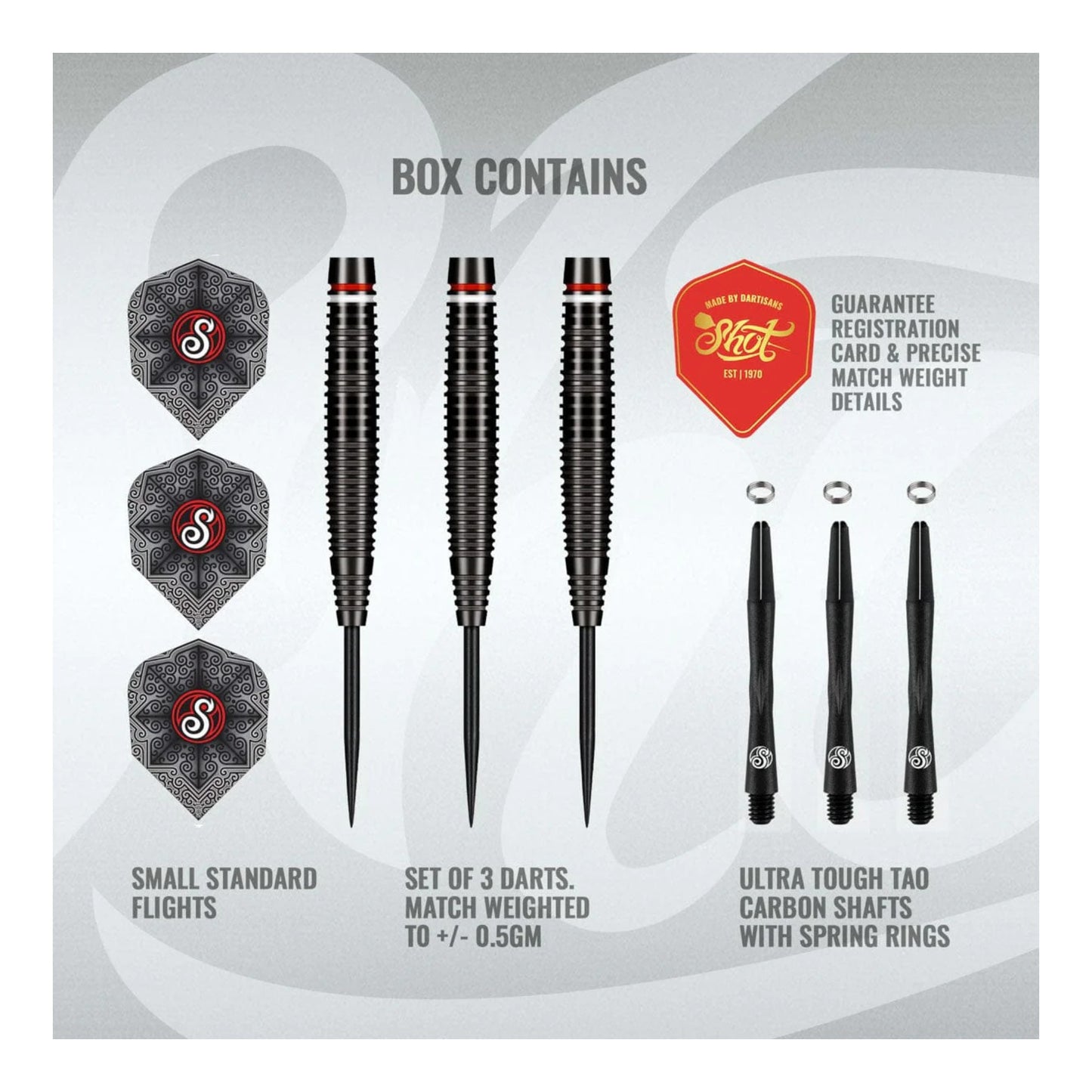 Full set of Carl Sneyd Pro Series Steel Tip Darts with Tao Carbon shafts and flights