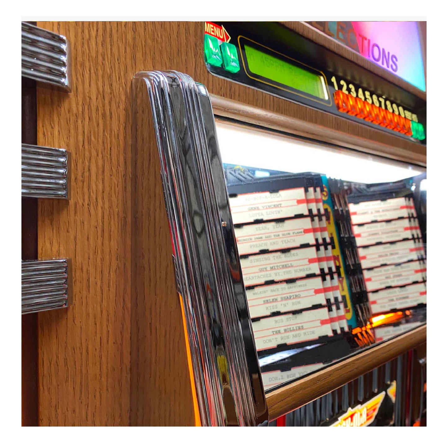 Close-up of a menu board with various food items listed in a restaurant setting.