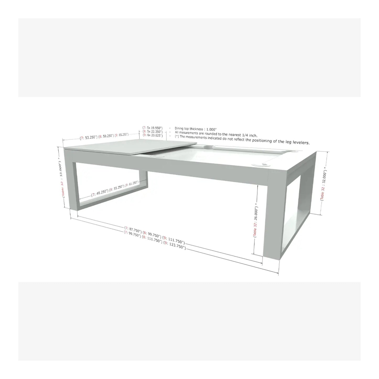 Rectangular glass table with dimensions on a white background