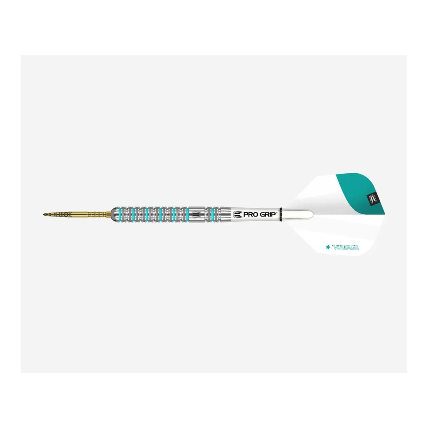 Close up of Rob Cross Gen 2 dart barrel featuring sandblasted teal grip and Swiss Point tip