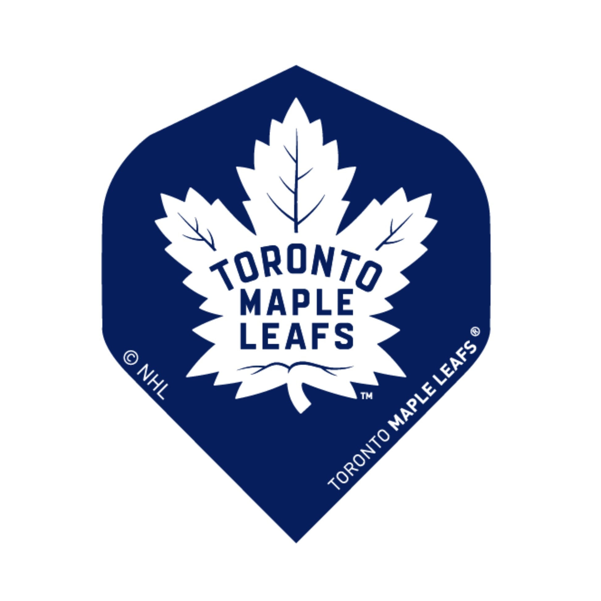 Toronto Maple Leafs logo on a blue dart flight with white leaf design