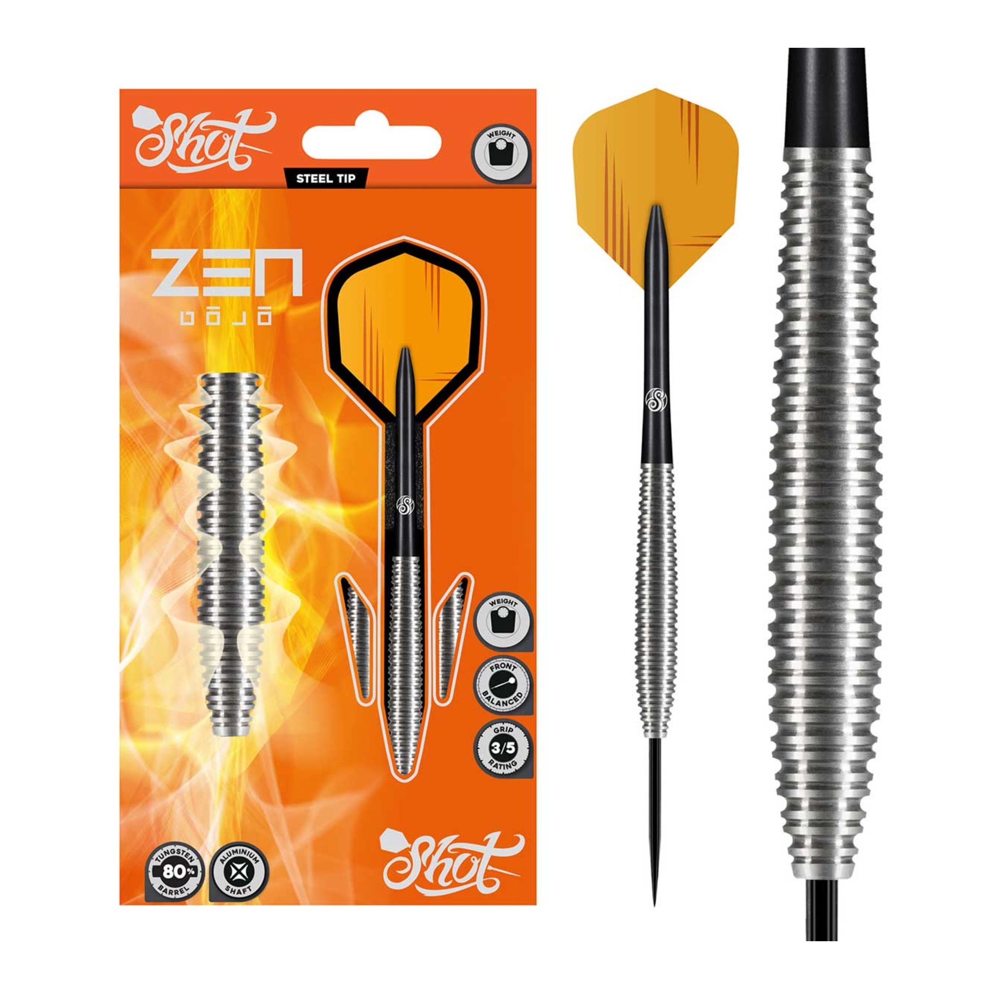 Shot of Zen Dojo darts showing missile shape and balance