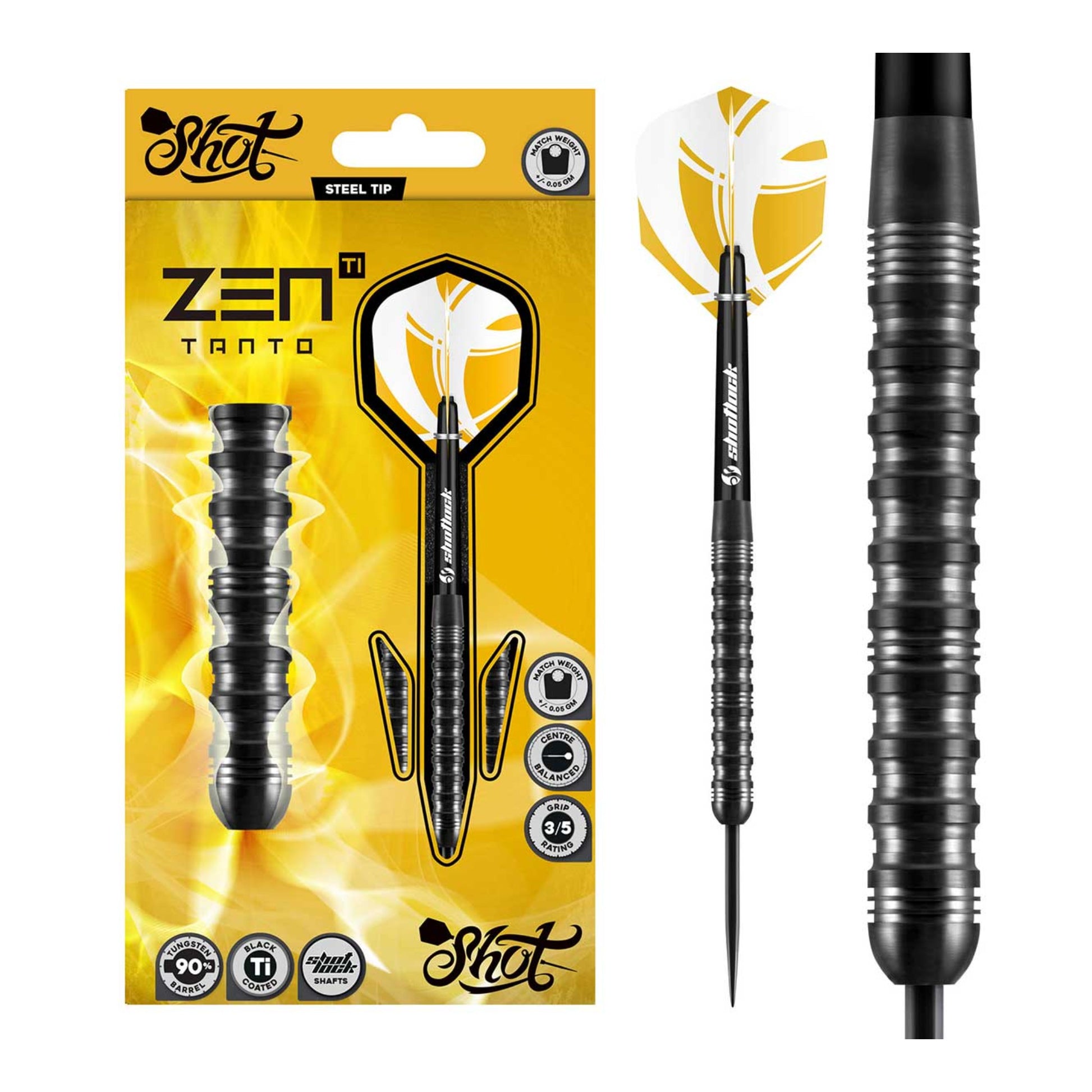 Shot Zen Tanto darts packaging and accessories flights and shafts