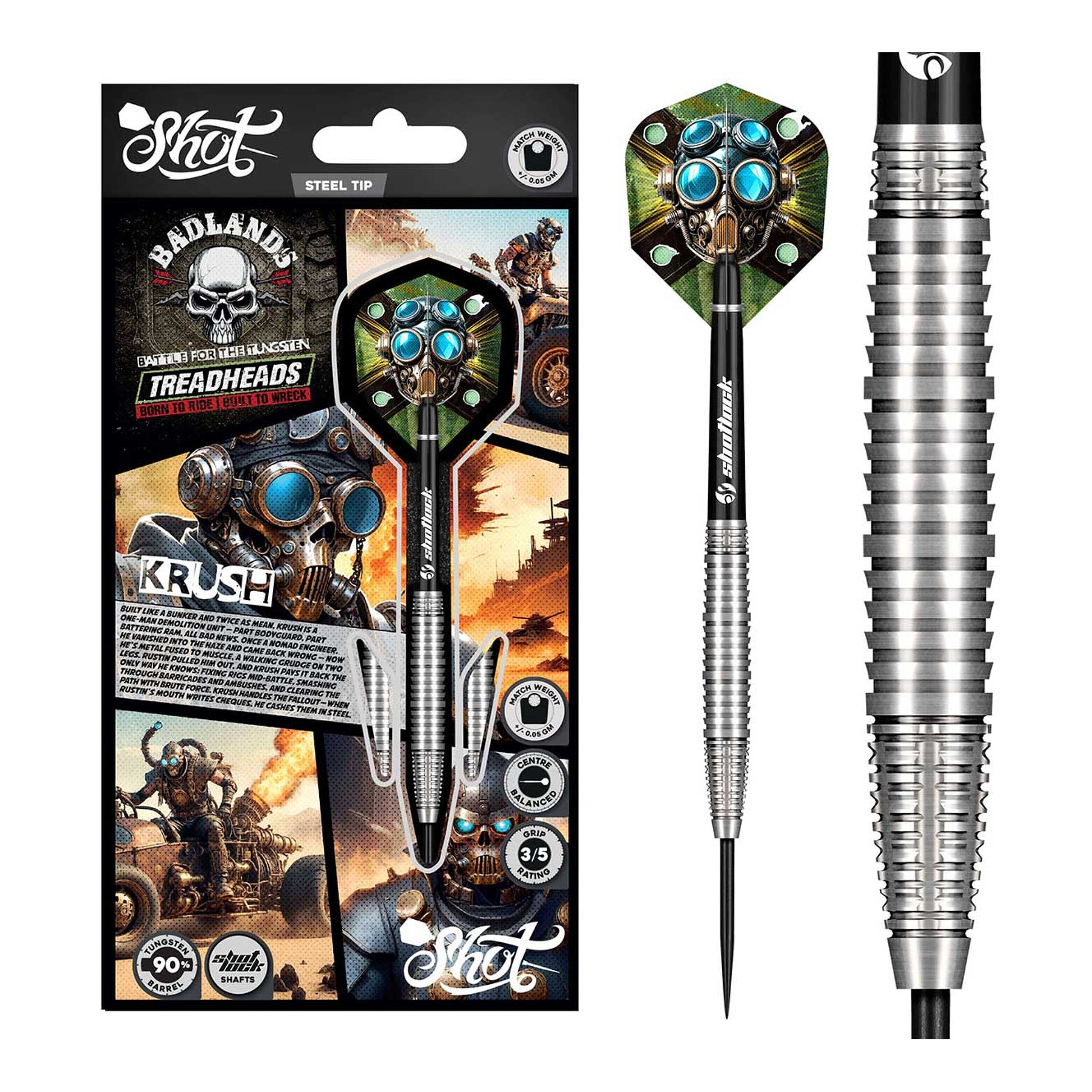 Shot Badlands Krush darts with packaging on a white background