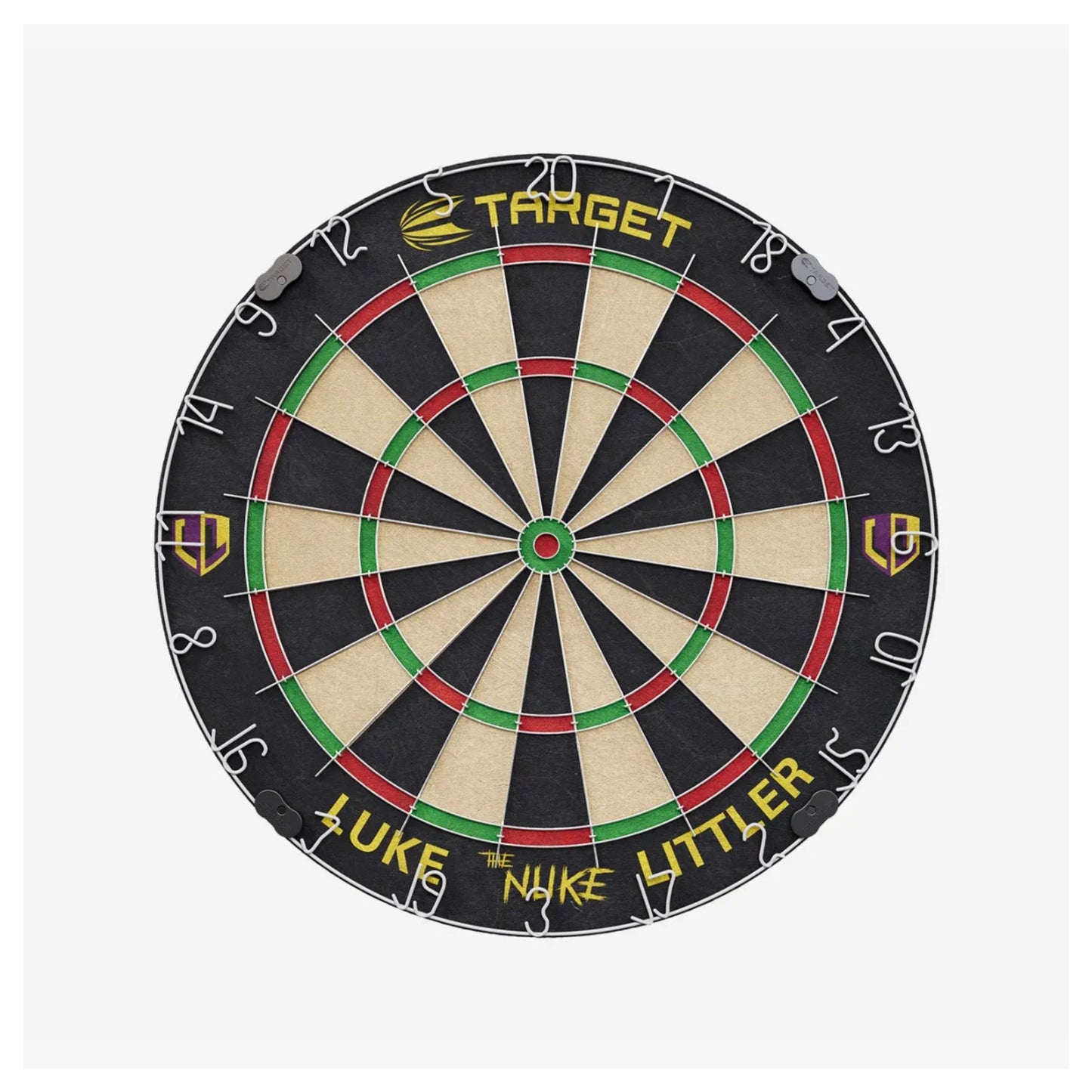 Front view of Luke Littler signature dartboard in full frame