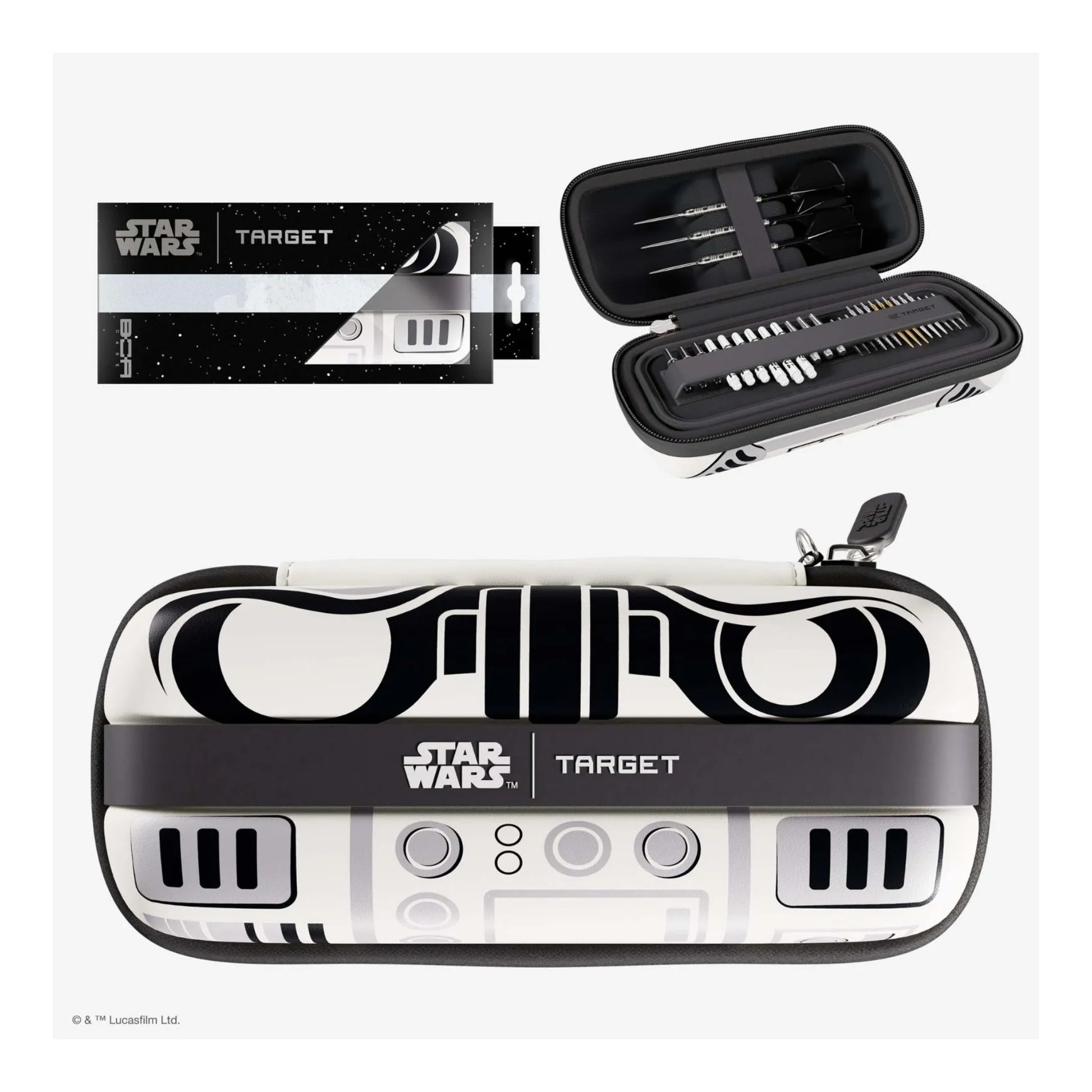 Star Wars Target case with open lid showing darts, on a white background.