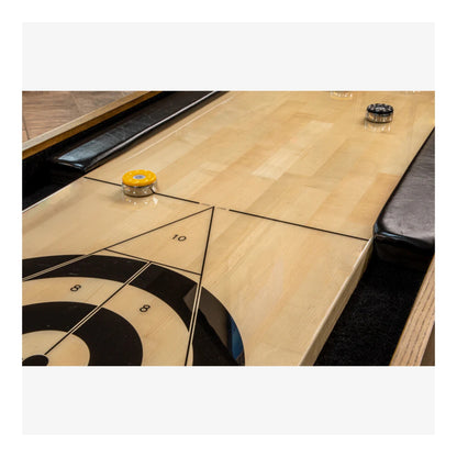 A close-up detail of the MasterSpeed shuffleboard.