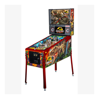 Jurassic Park-themed pinball machine on a white background