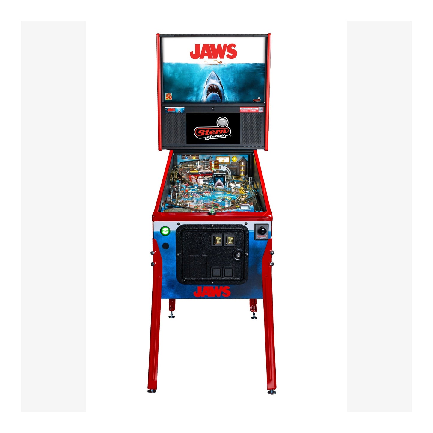 Pinball machine themed after the movie 'Jaws' on a white background