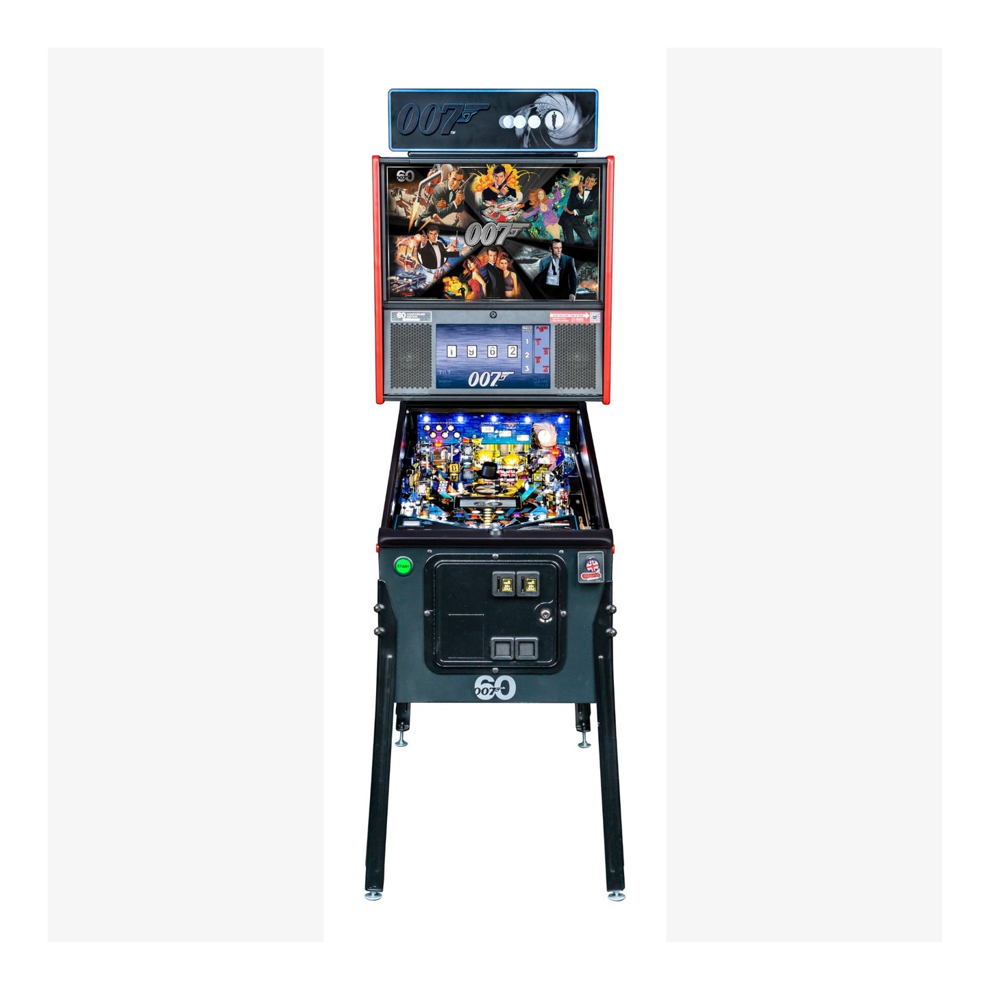 Pinball machine themed after James Bond on a white background