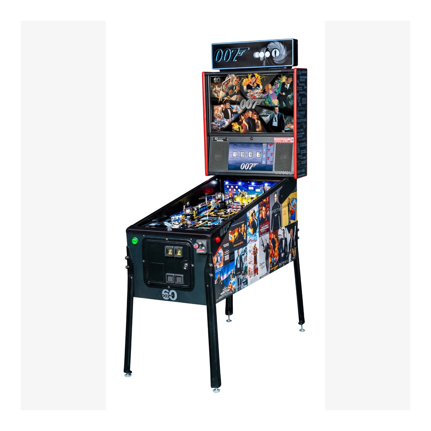 Pinball machine themed after James Bond on a white background