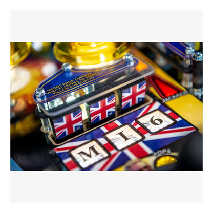 Pinball machine with MI6 and British flag design