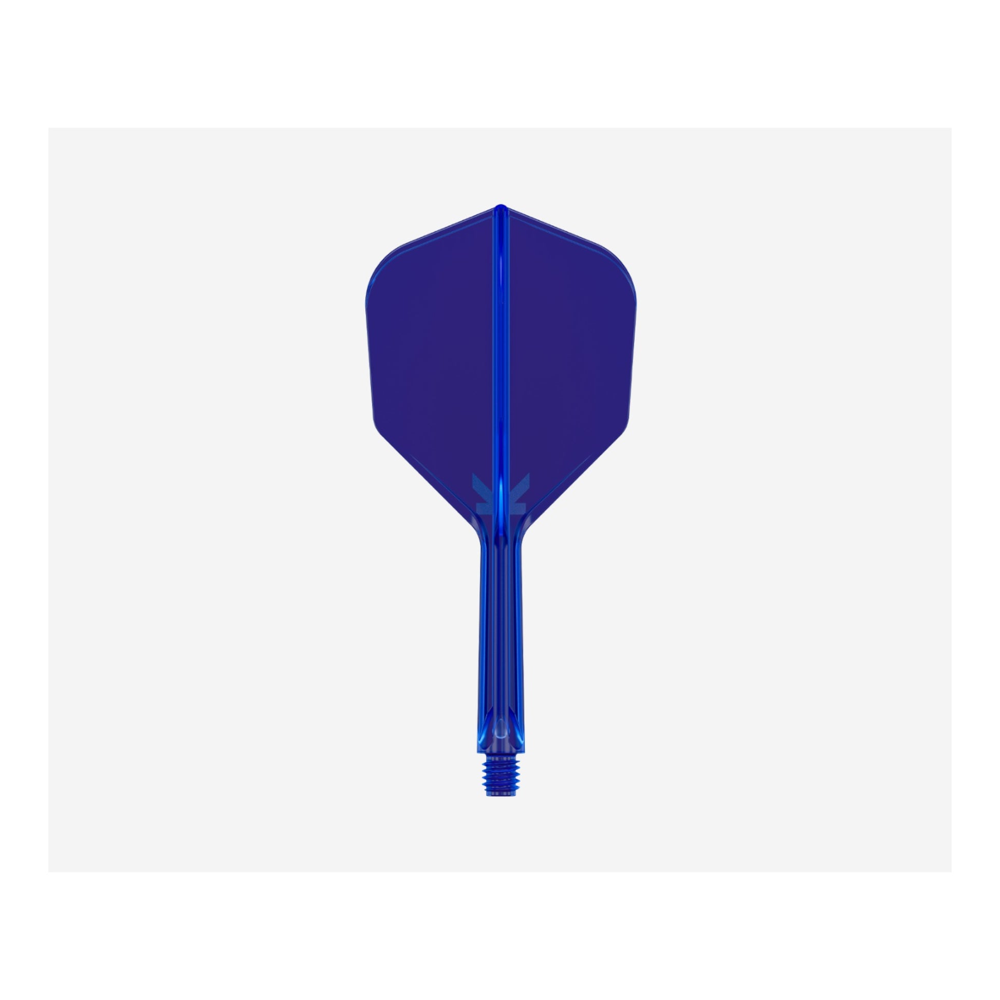 Target 975 Ultra Marine 03 dart with blue K-Flex flight angled view