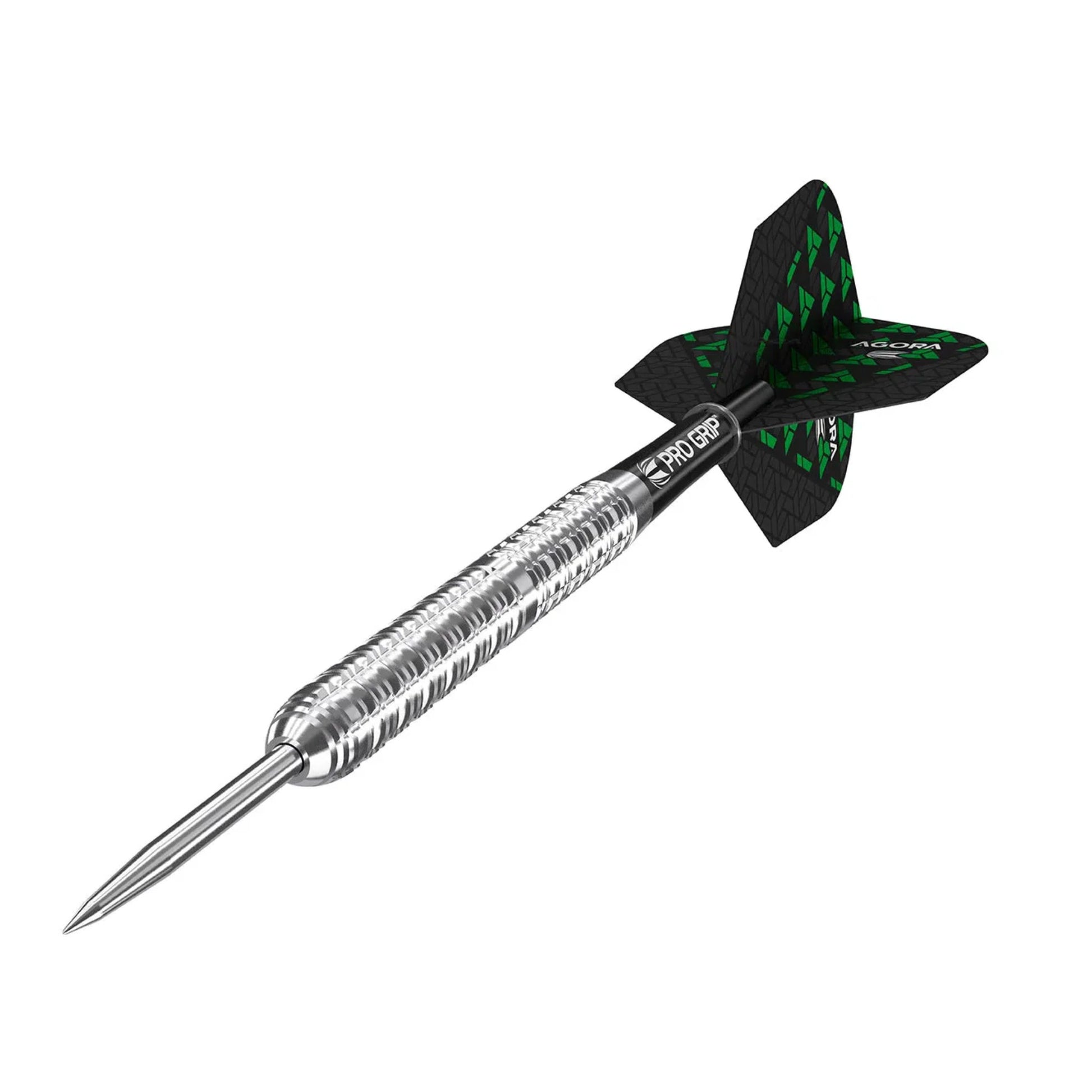 Close up detail of Target Agora A05 dart barrel featuring radial grooves and precision milled cuts for enhanced grip.