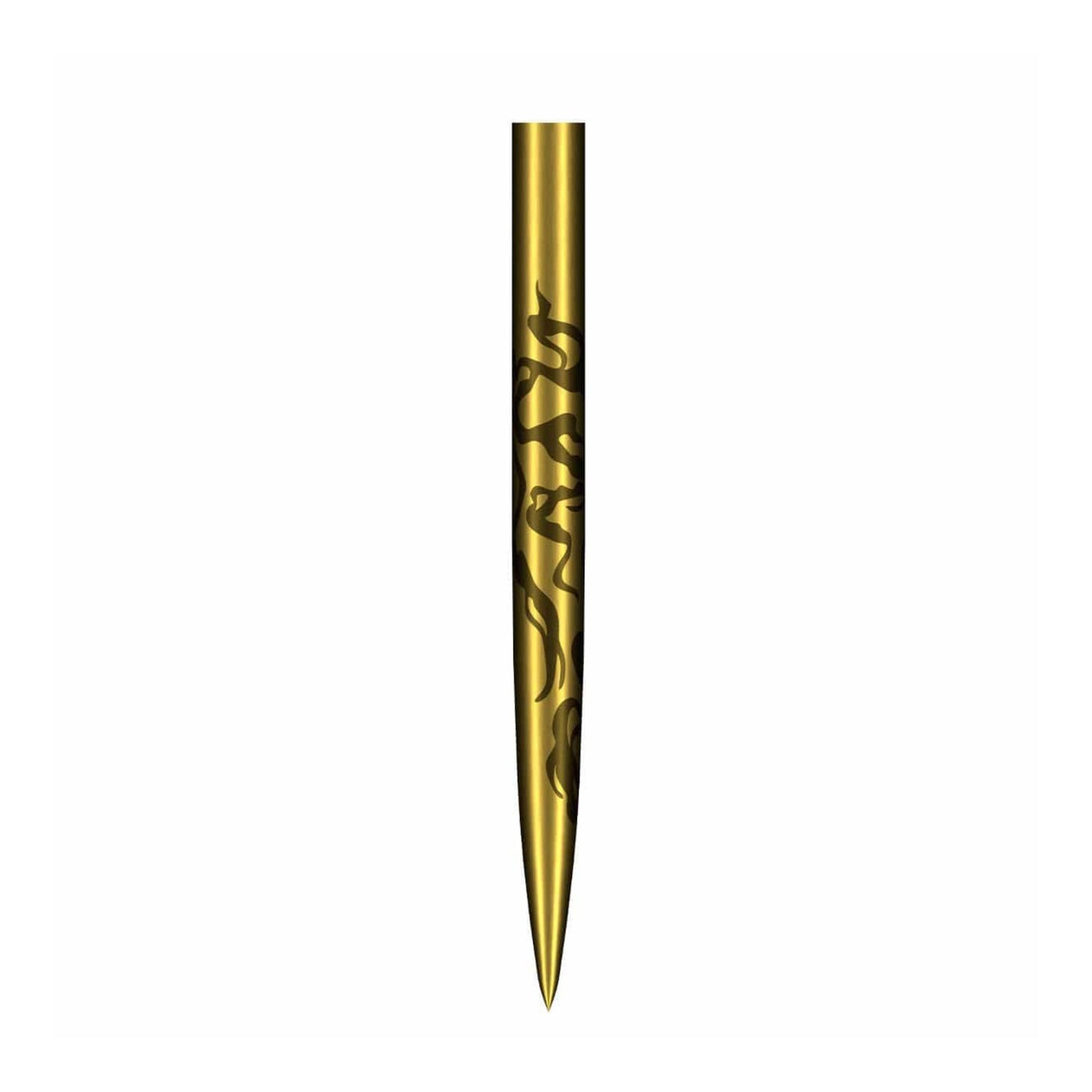 Close up detail of a single Alchemy Gold Titanium dart point with precision engraving