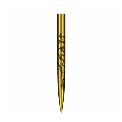 Close up detail of a single Alchemy Gold Titanium dart point with precision engraving