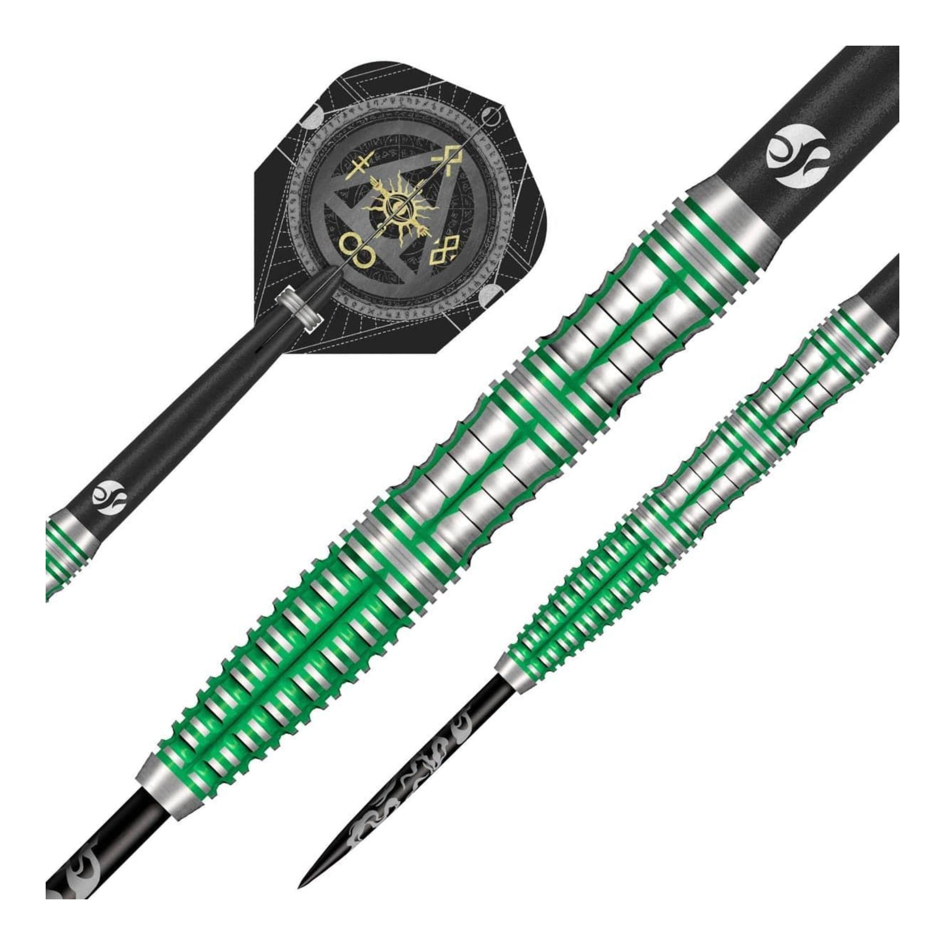Close up of the chain-mail pattern grip on the Alchemy Mythril tungsten dart barrel