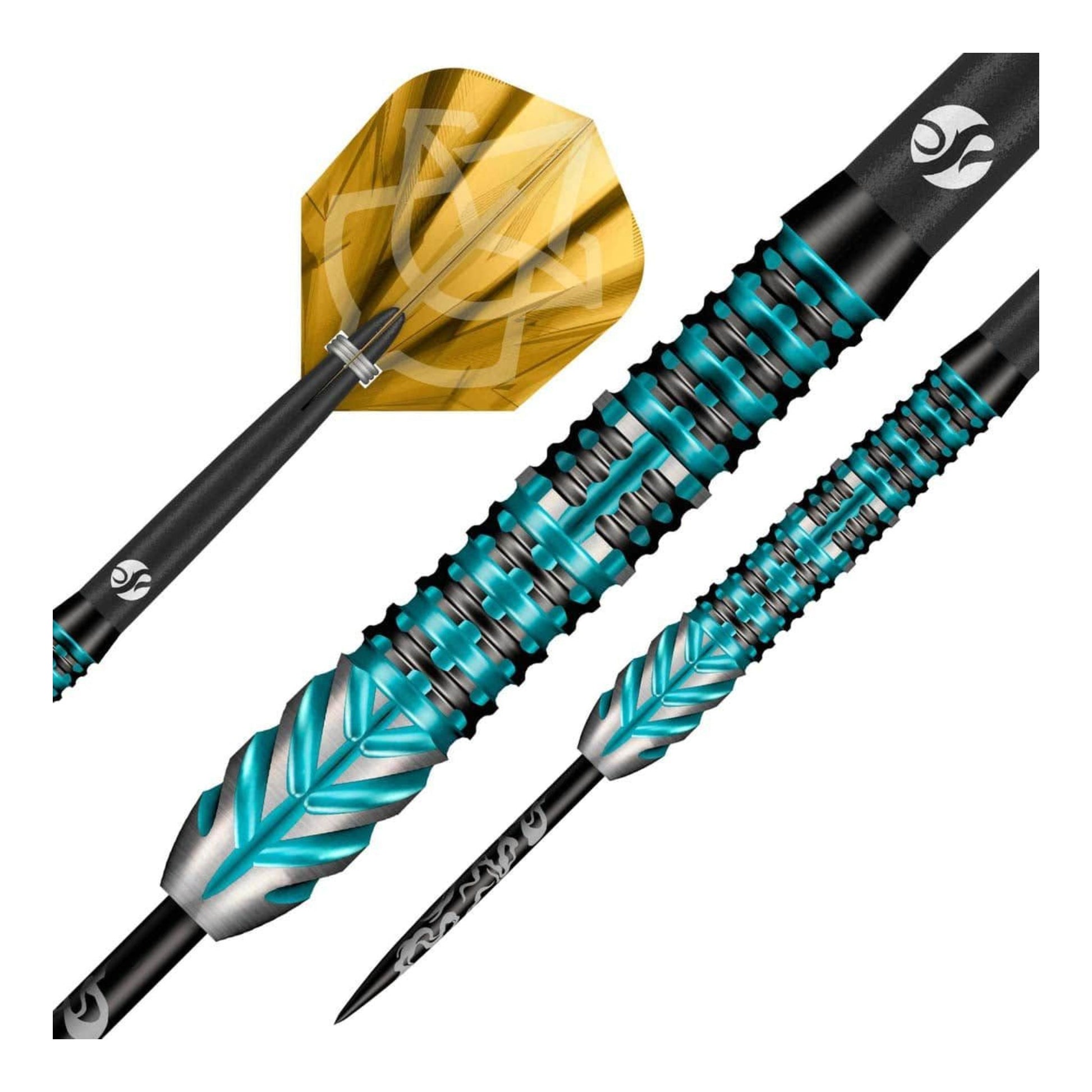 Close up of the interlocking helix cuts and Surge Grip on Alchemy Volta dart barrels