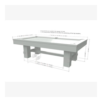 A dimensions chart showing the room size requirements for the Canada Billiard Barn pool table.