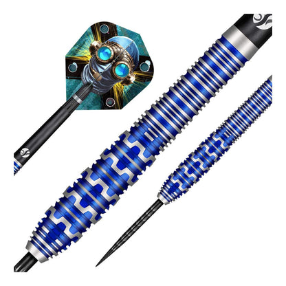 A detailed macro shot of the Badlands Tova dart barrel, showing the adaptive 3/5 ring grip and front-weighted torpedo shape.