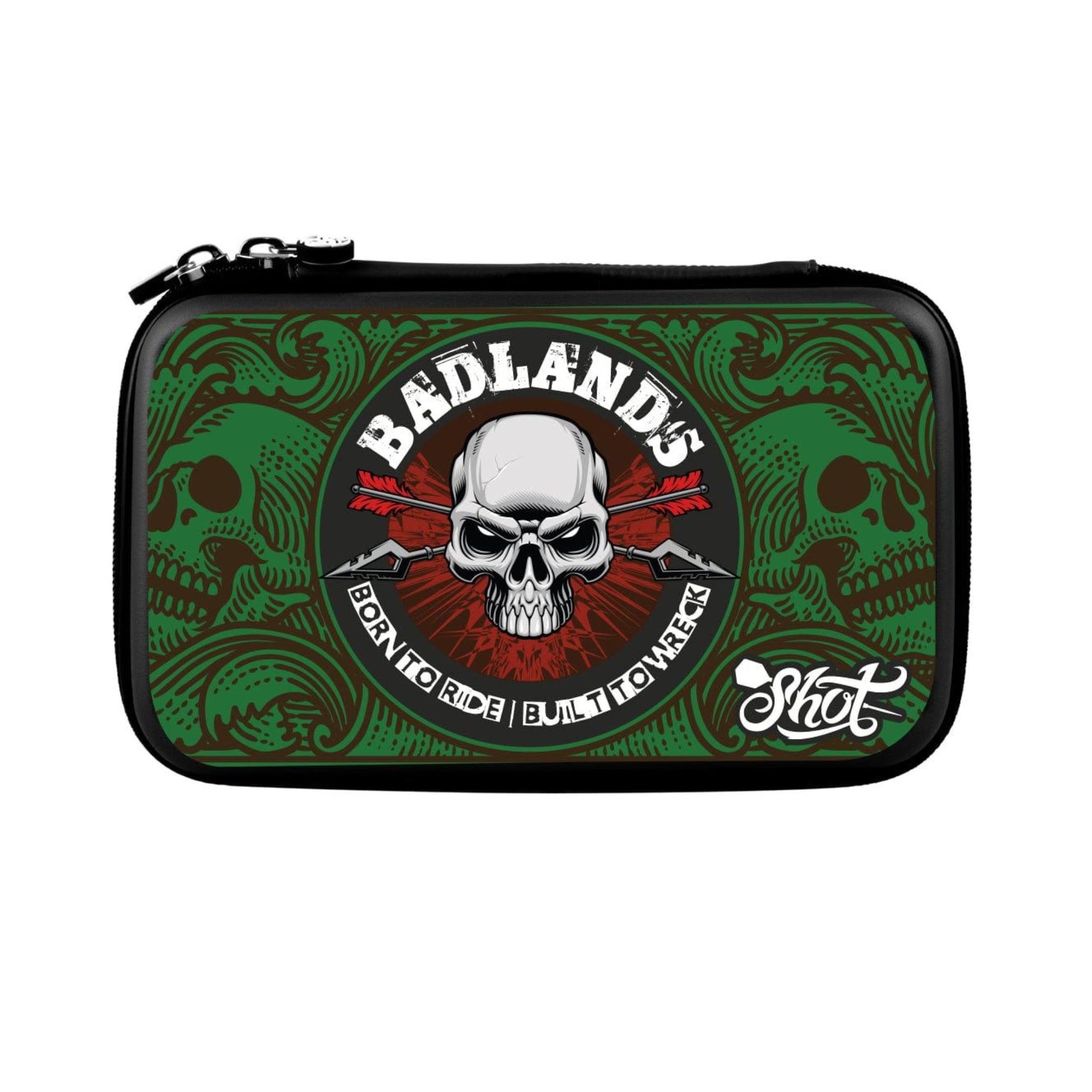 Exterior of the Badlands Tactical Darts Case in Toxic Green by Shot Darts