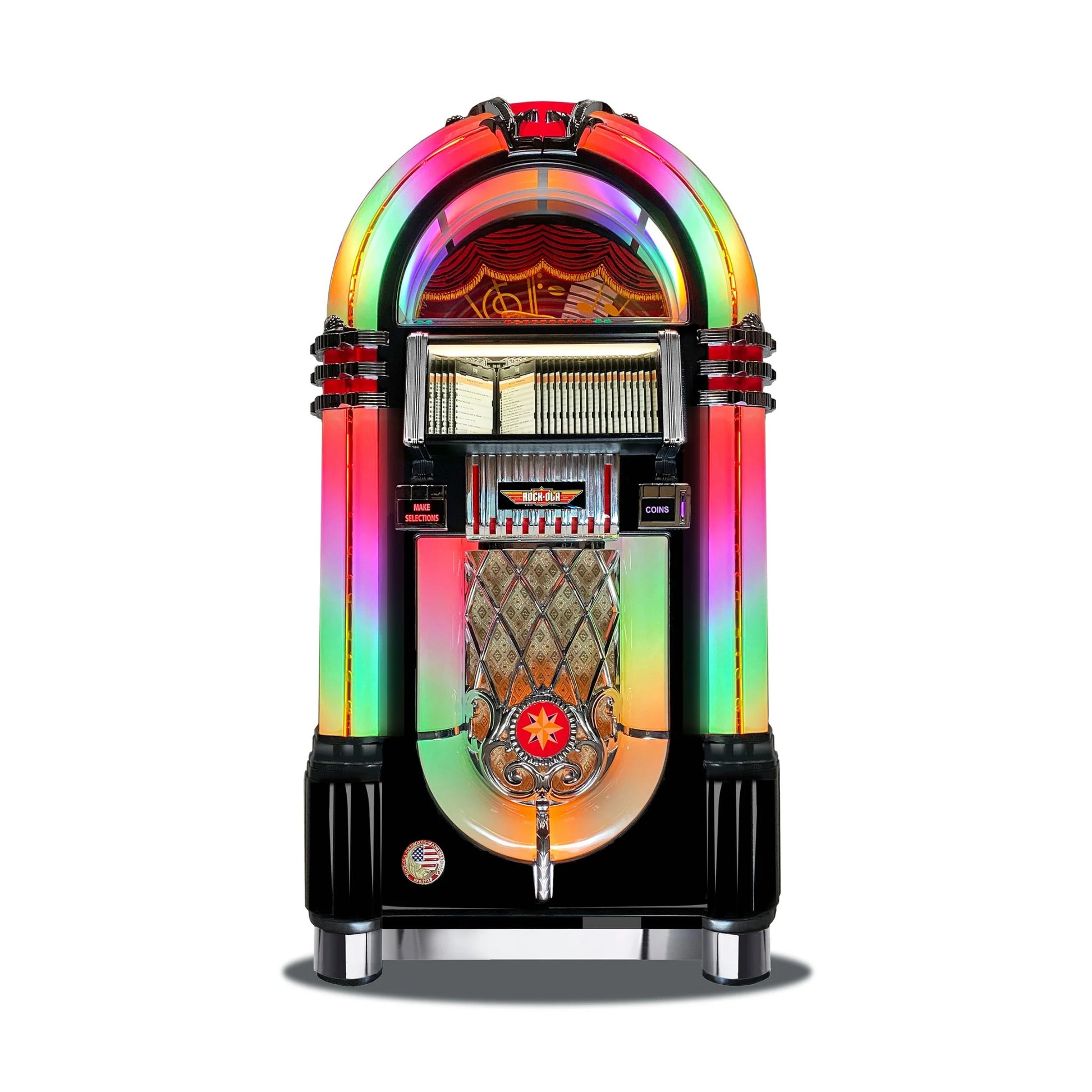 Colorful vintage-style jukebox on a white background