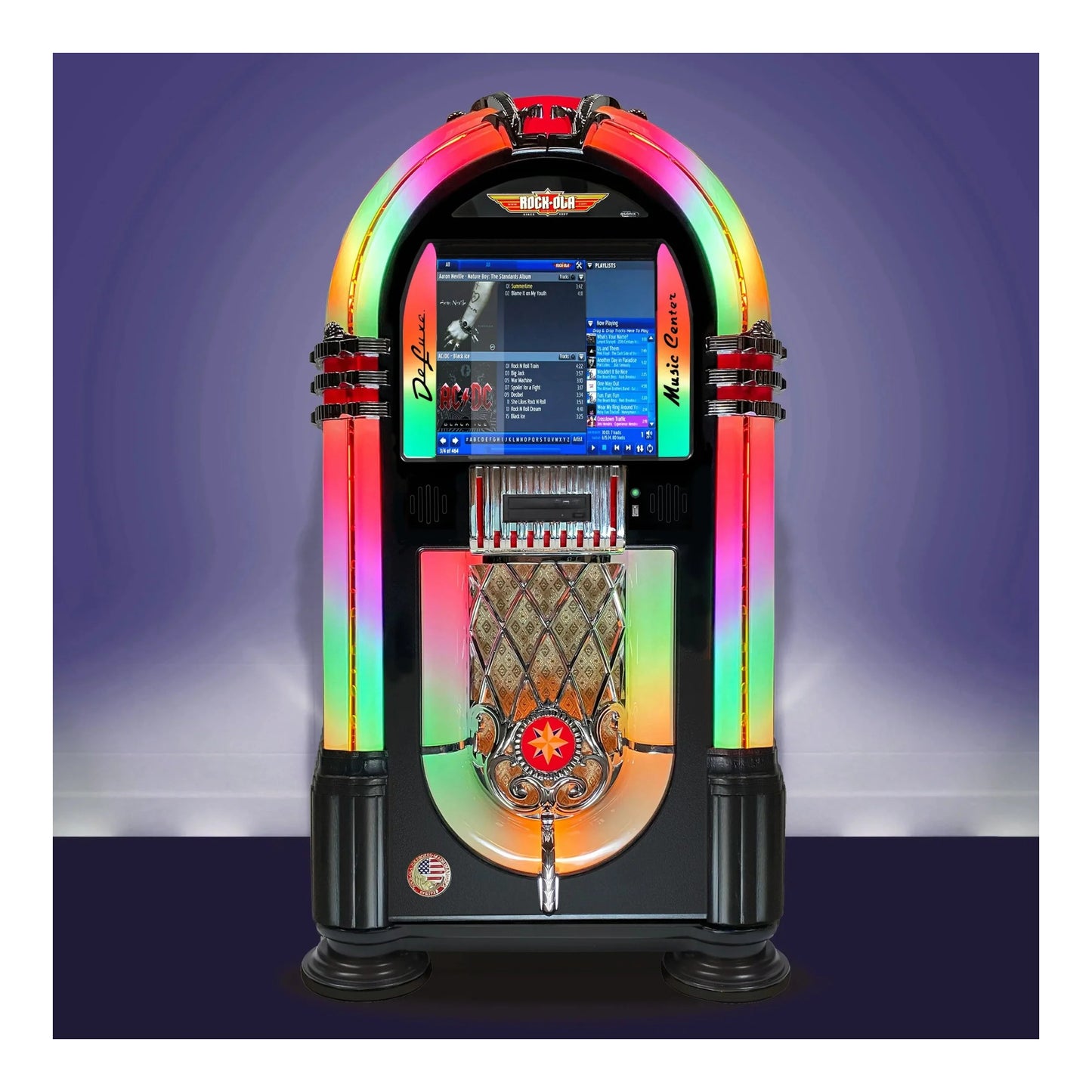 Colorful jukebox with a screen on a gradient background