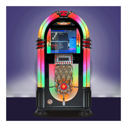 Colorful jukebox with a screen on a purple background
