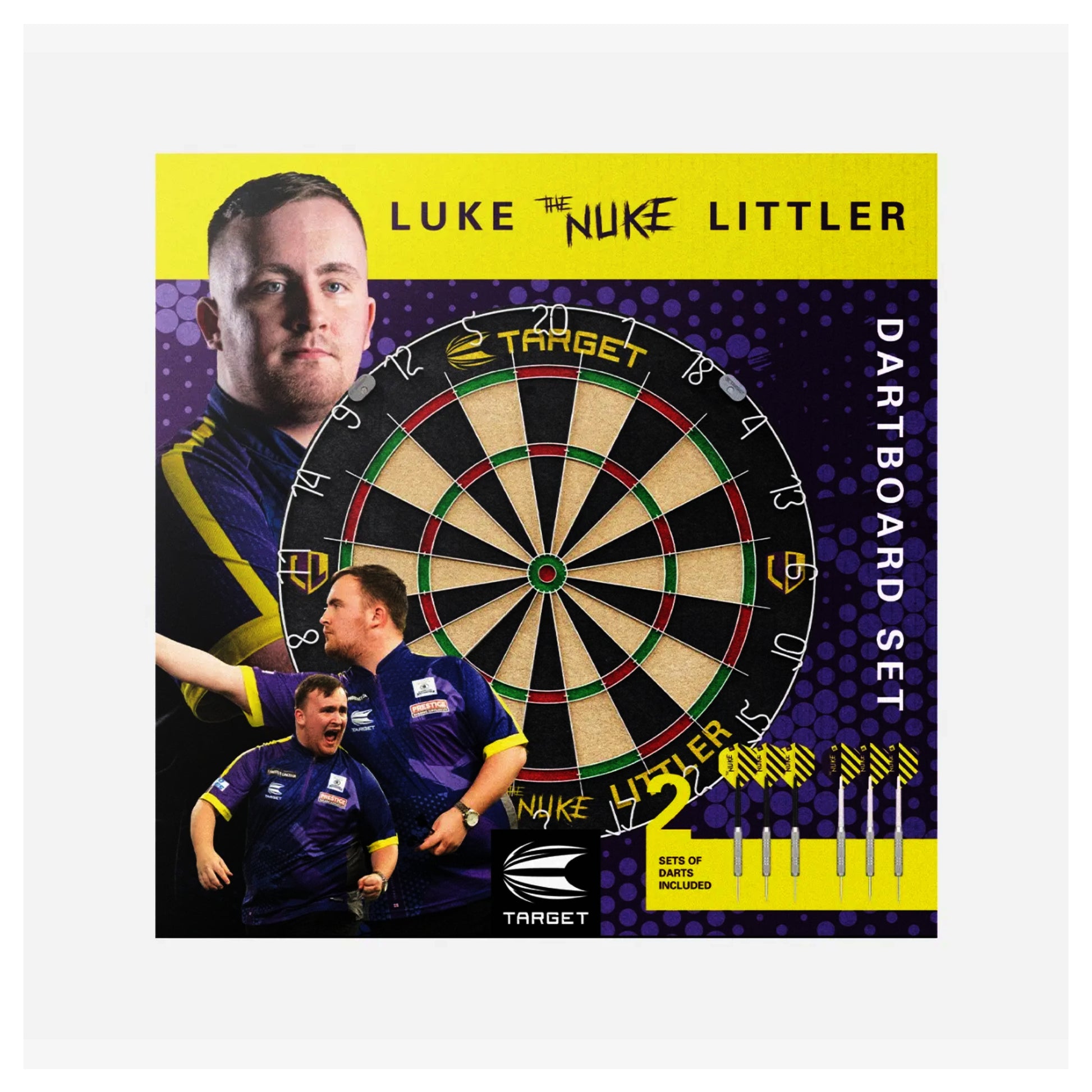 Packaging box of Luke Littler signature dartboard set