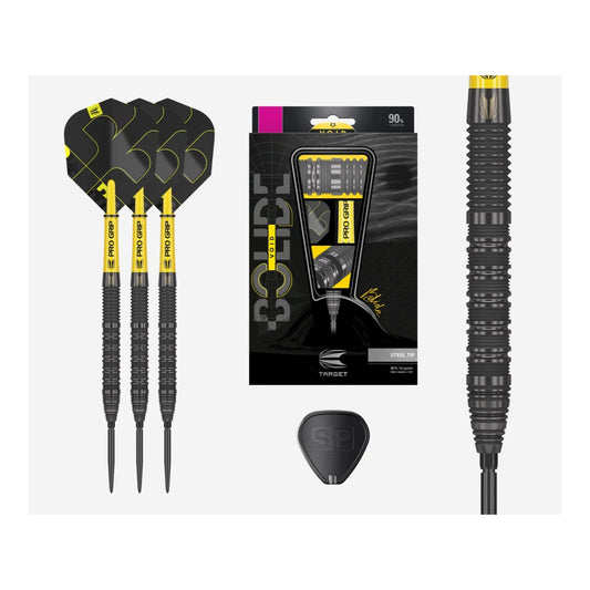 Full length view of Target Bolide Void 01 90% tungsten darts with black points