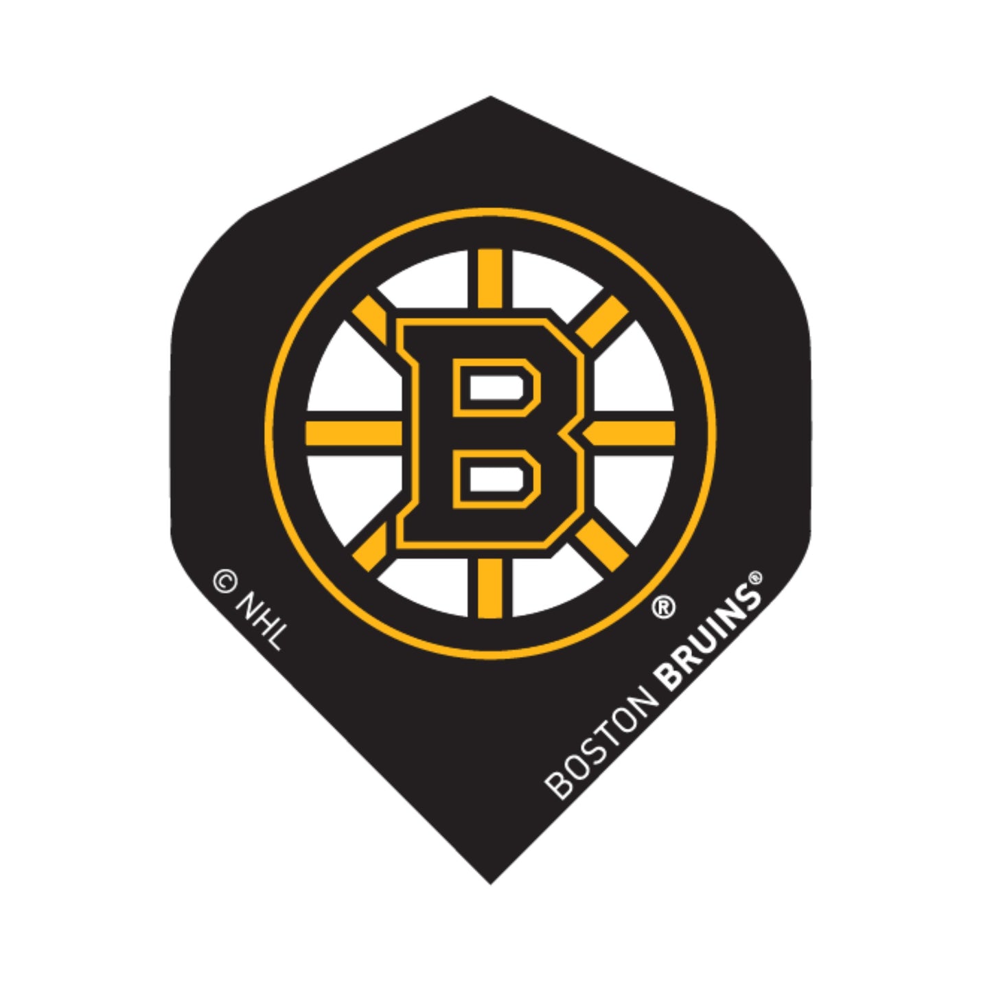 Black dart flight with Boston Bruins logo on a white background
