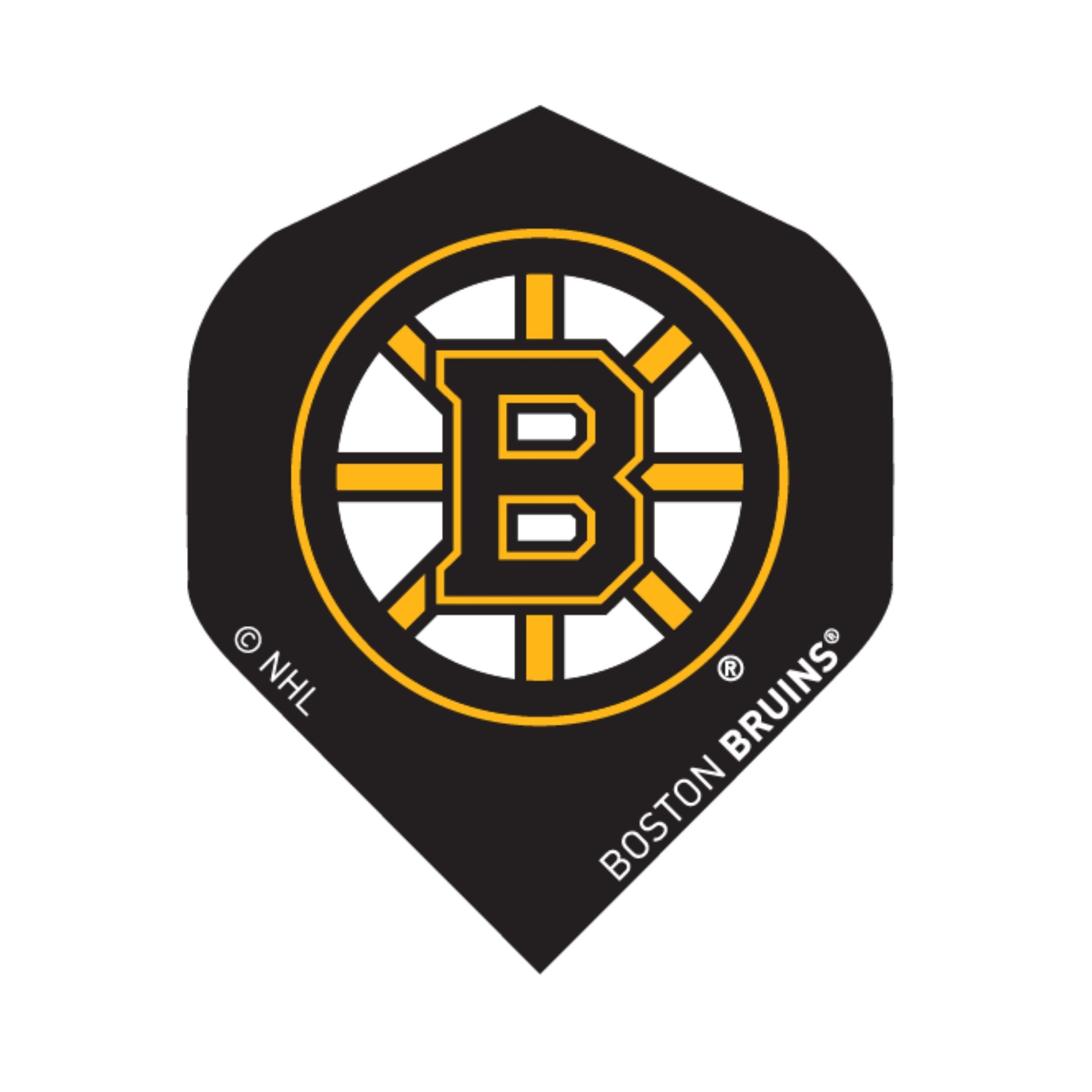 Black dart flight with Boston Bruins logo on a white background