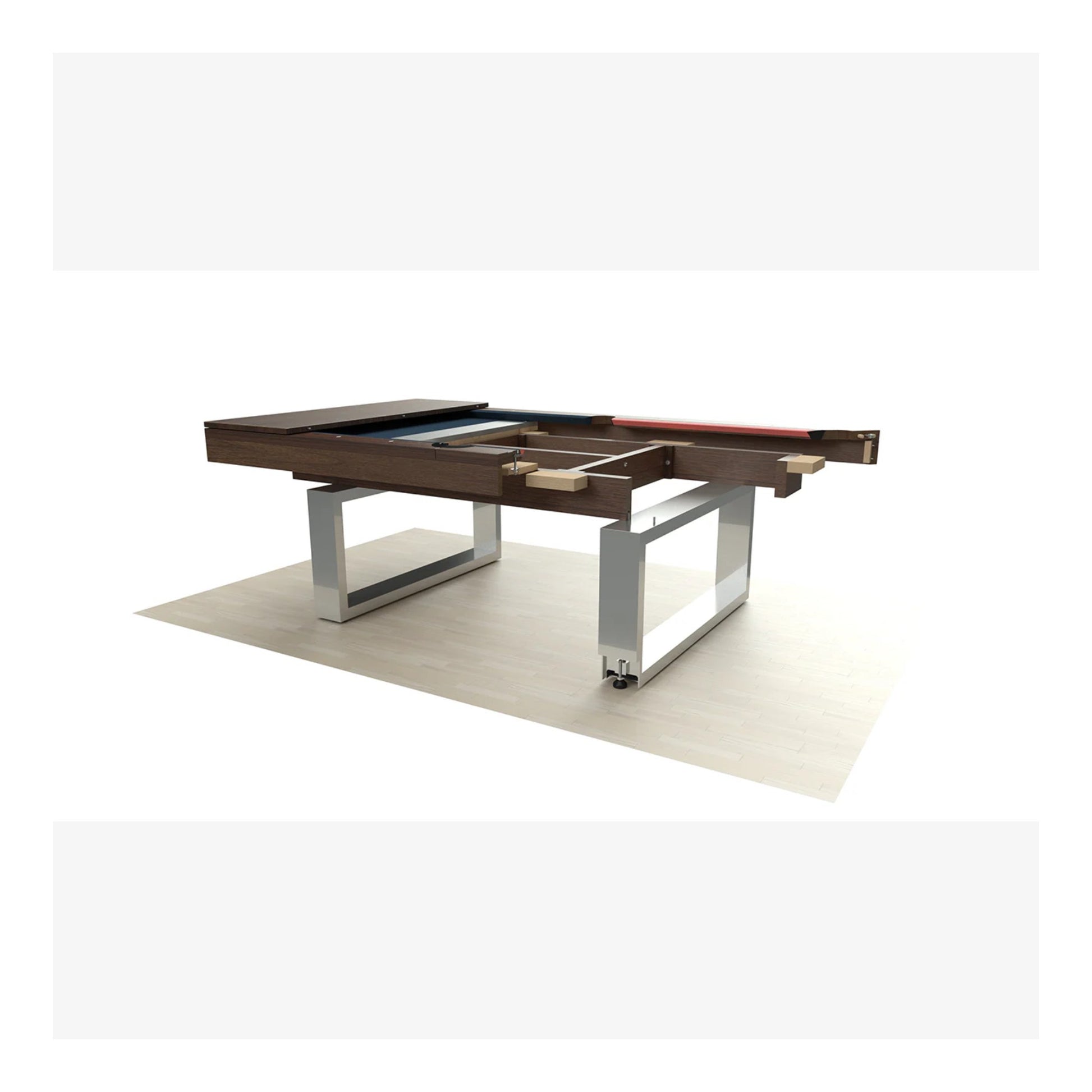 The Bridge Aluminum table cut view to display inner design of the table.