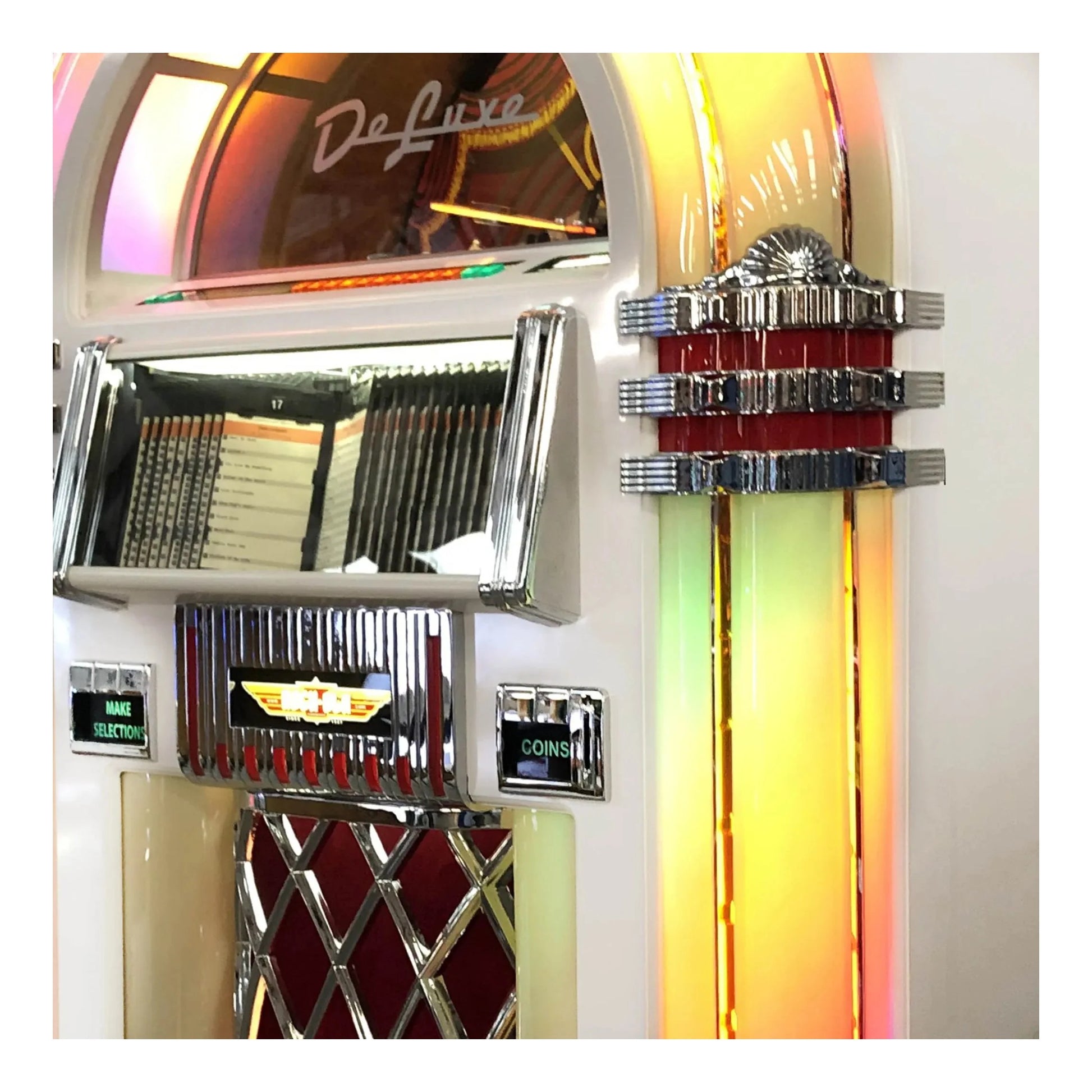 A detailed close-up shot of the top arched dome of the Gloss White Rock-Ola Bubbler.