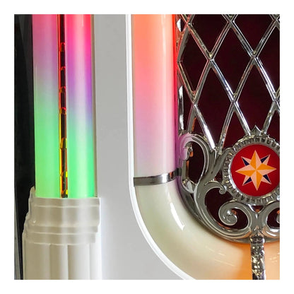 A detailed close-up of the bubble tubes and rotating color pilasters on the Rock-Ola Bubbler.