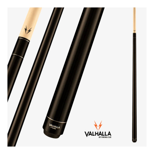 Viking Valhalla VA101 black wrapless pool cue with stainless steel joint and maple shaft.