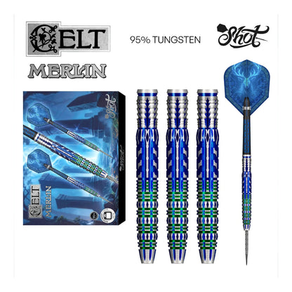 Blue darts with packaging and branding on a white background
