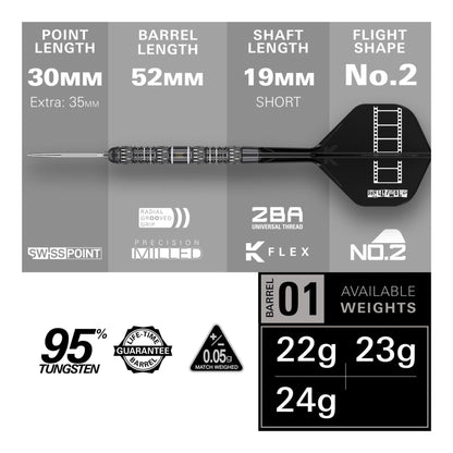 Target Chris Dobey 95K Steel Tip Darts | 95% Tungsten Swiss Point