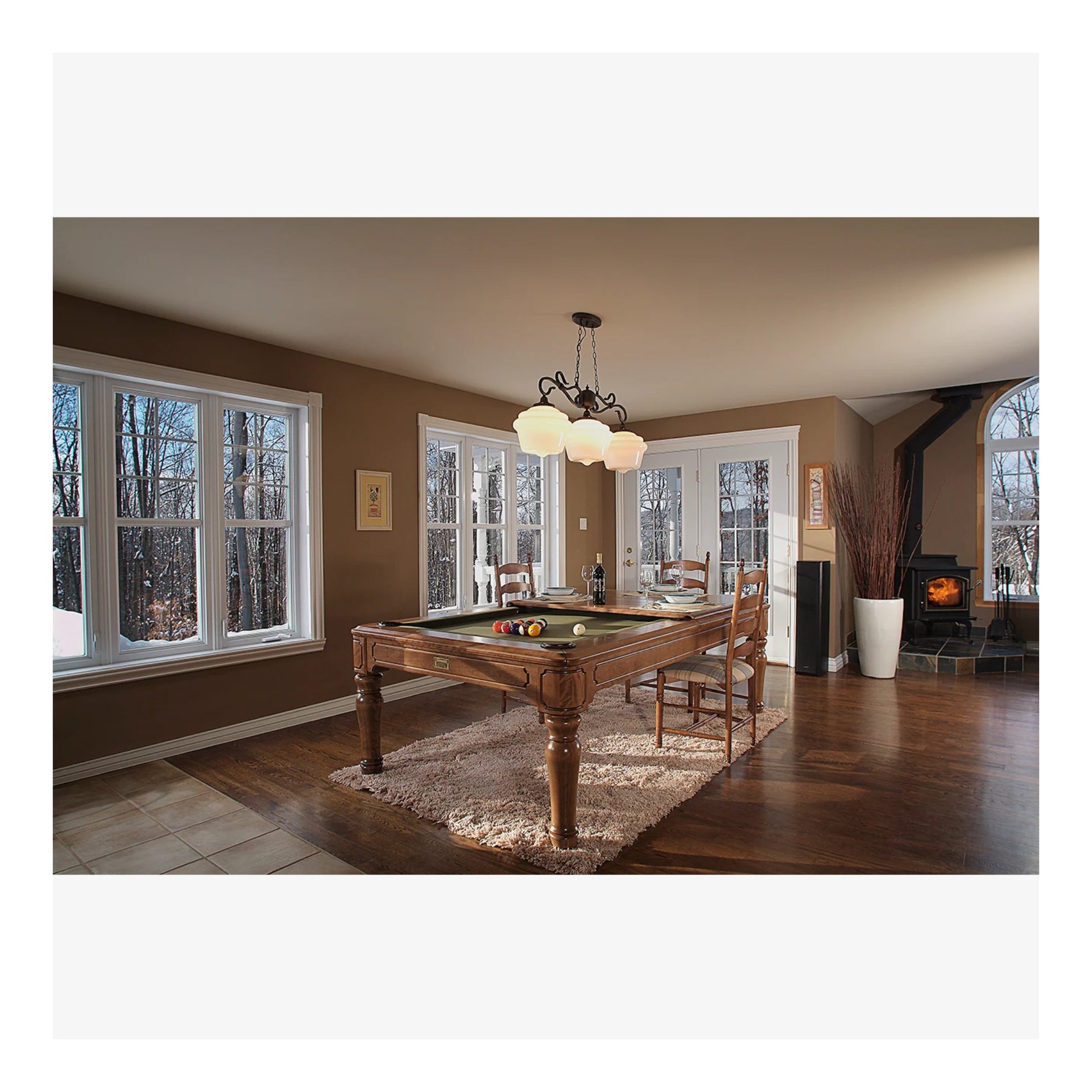Close-up of the Colonial pool table solid white birch leg and classic country-style carving.
